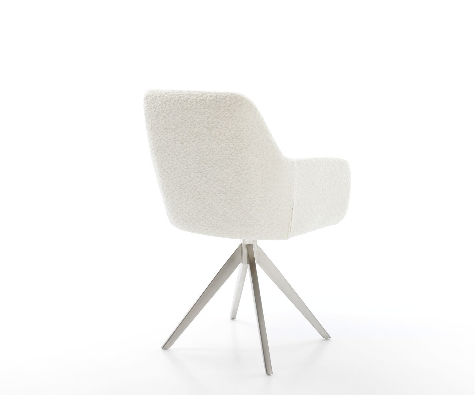 Chaise-de-salle-à-manger Pejo-Flex bouclé blanc pied croisé angulaire acier inoxydable brossé ressorts ensachés 4