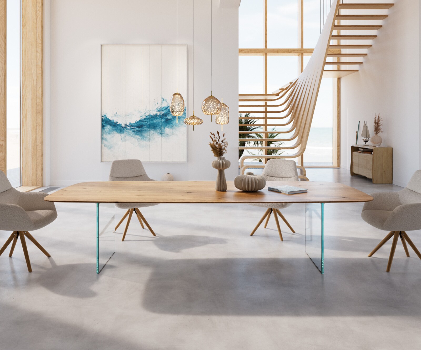 Table à manger Edge Boot 300x120x2,5-3 chêne nature verre bord suisse 2