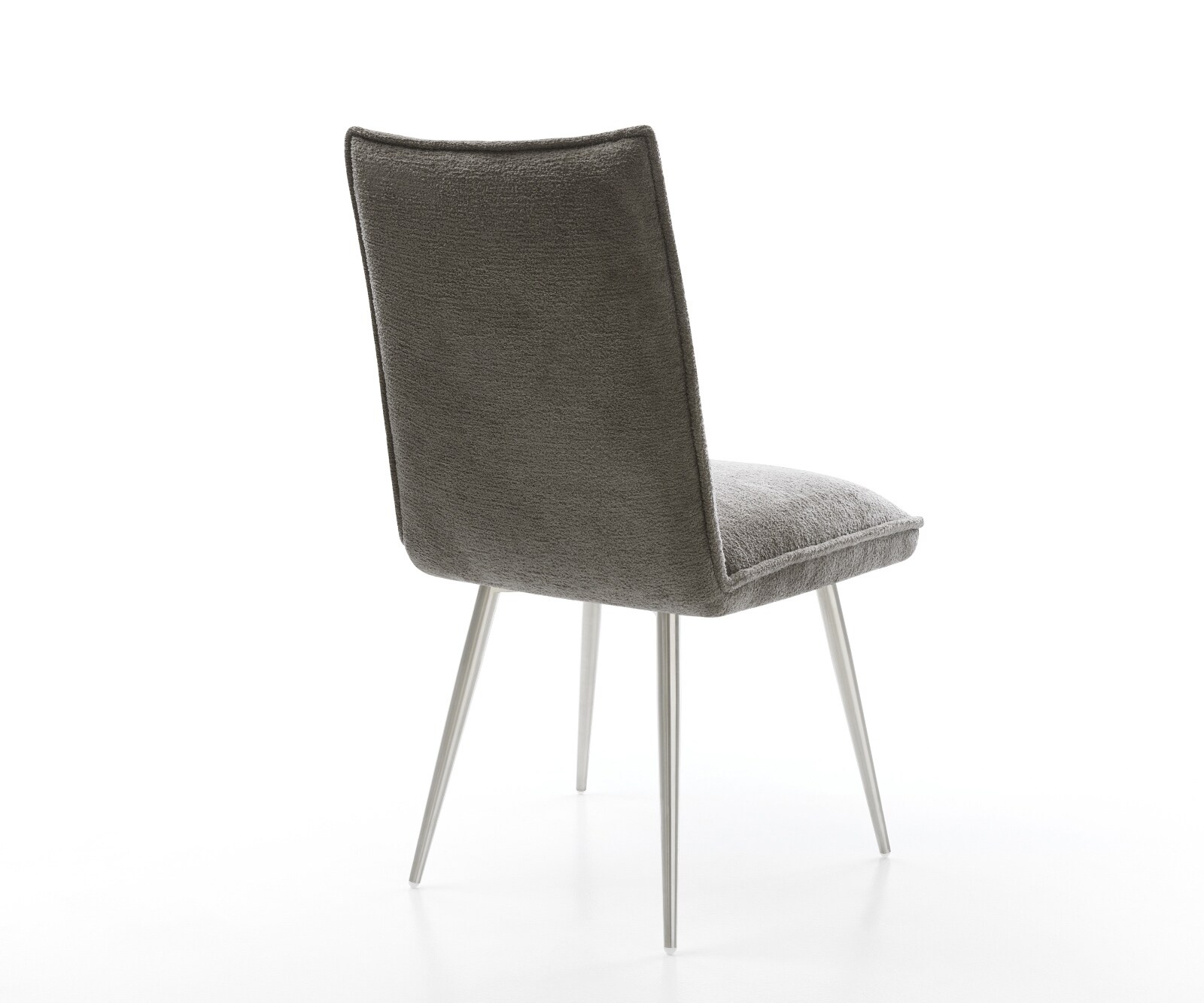 Chaise-de-salle-à-manger Lelio-Flex bouclé doux couleur boue 4 pieds coniques acier inoxydable resorts ensachés 5