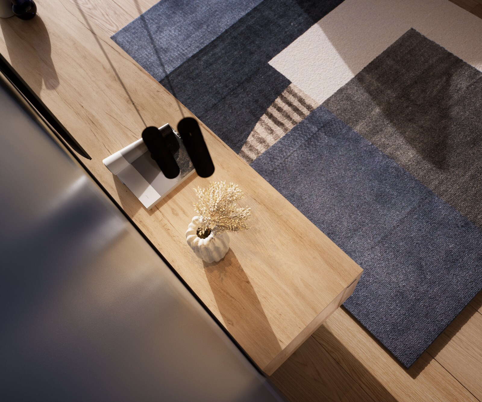 Meuble-TV Cuor 220 cm Céramique Laminam® Sabbia Teinte chêne 1 Clapet 2 Tiroirs Flottant 5