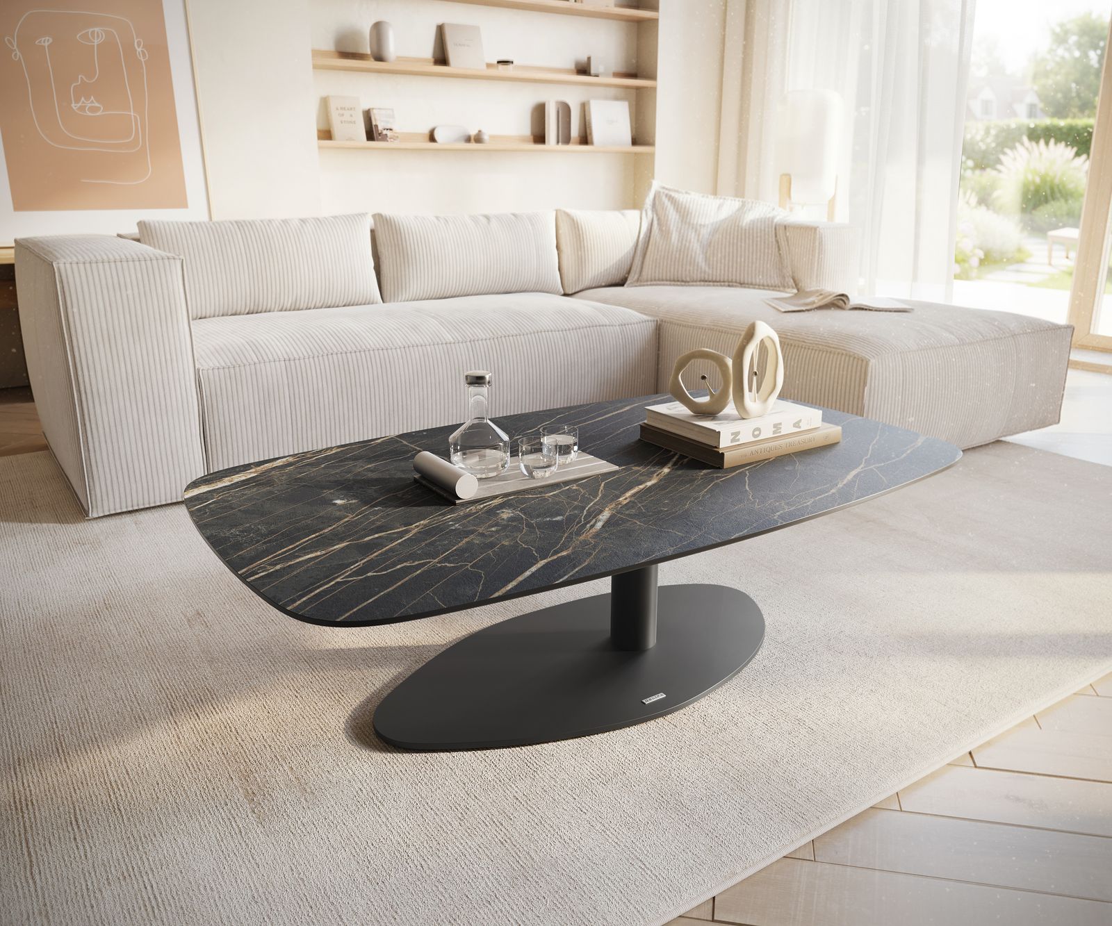 Table basse Edge Boot 120x70 cm céramique Laminam® Noir Desir brun Vibany métal noir 1