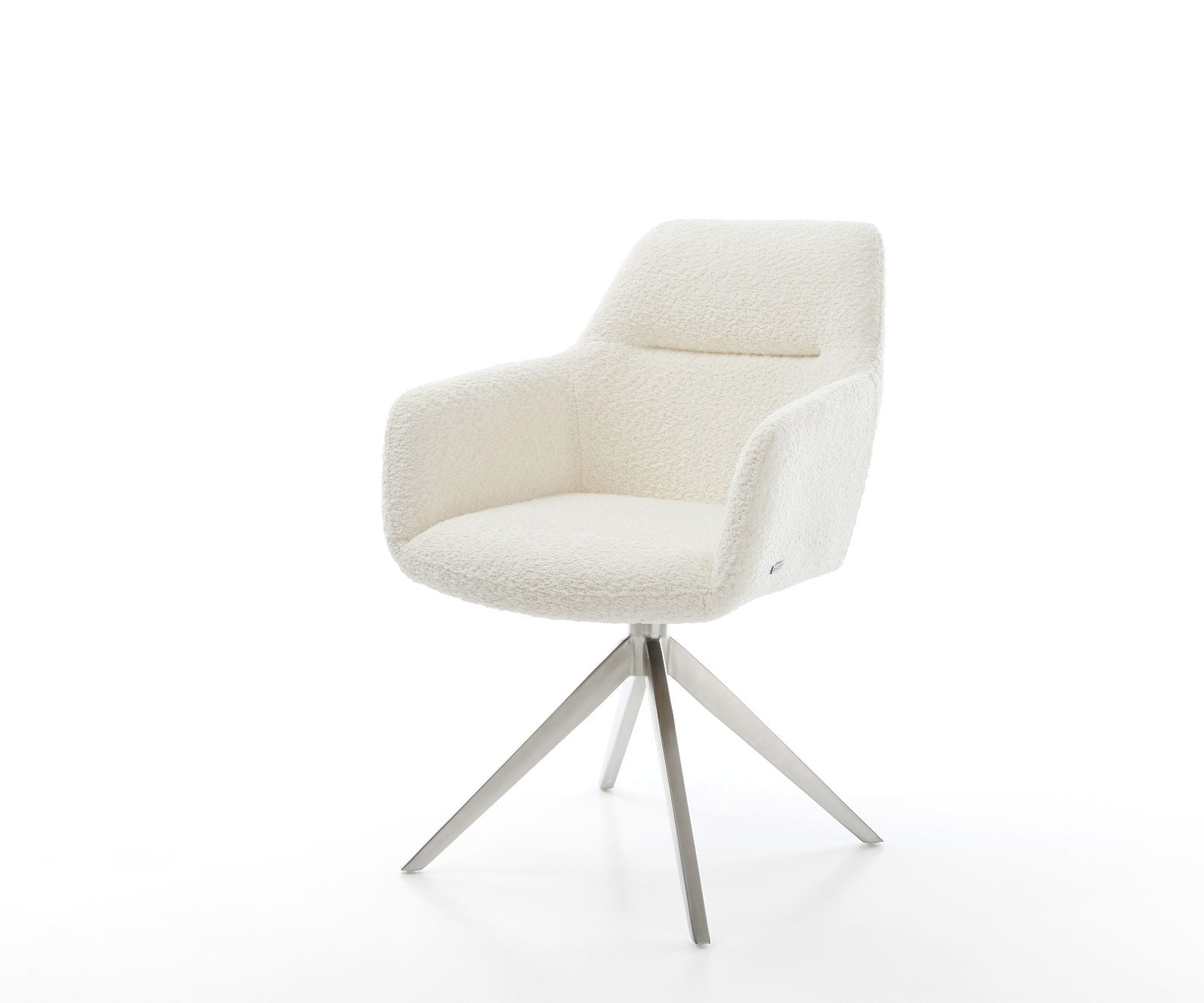 Chaise-pivotante Pejo-Flex bouclé blanc pied croisé large acier inoxydable brossé pivotement sur 360° fonction bascule ressorts ensachés Chaise-pivotante Pejo-Flex bouclé blanc pied croisé large acier inoxydable brossé pivotement sur 360° fonction bascule ressorts ensachés