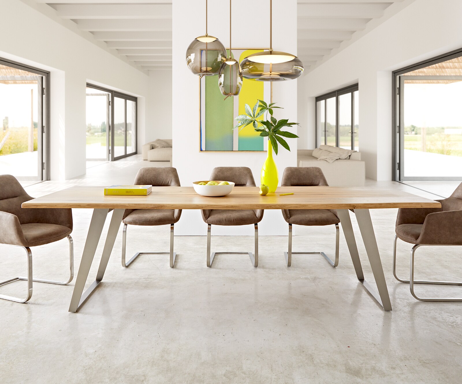 Table à manger Edge 260x100x2,5-3 chêne nature acier inoxydable inclinée Live-Edge 1