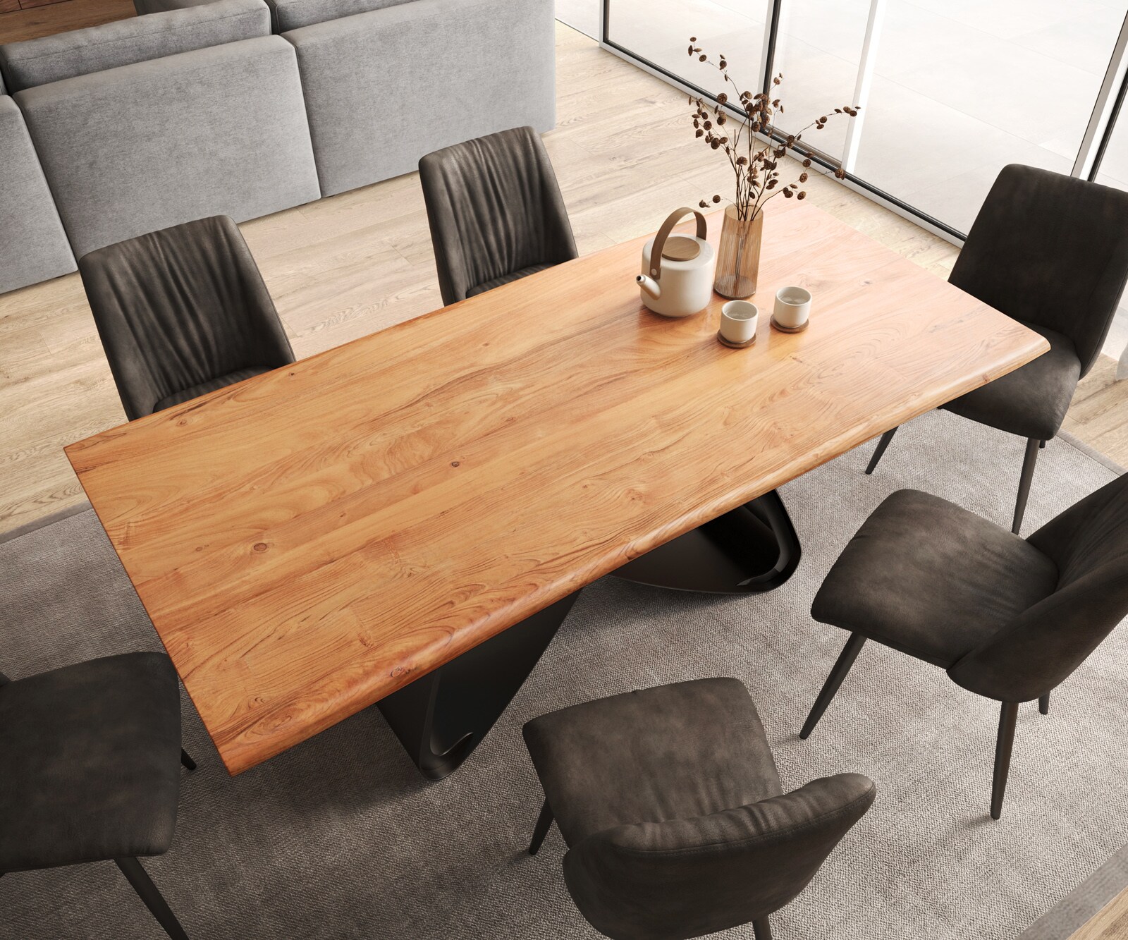 Table à manger Edge 200x100 Acacia Nature Cadre en W Métal Noir Live-Edge 4