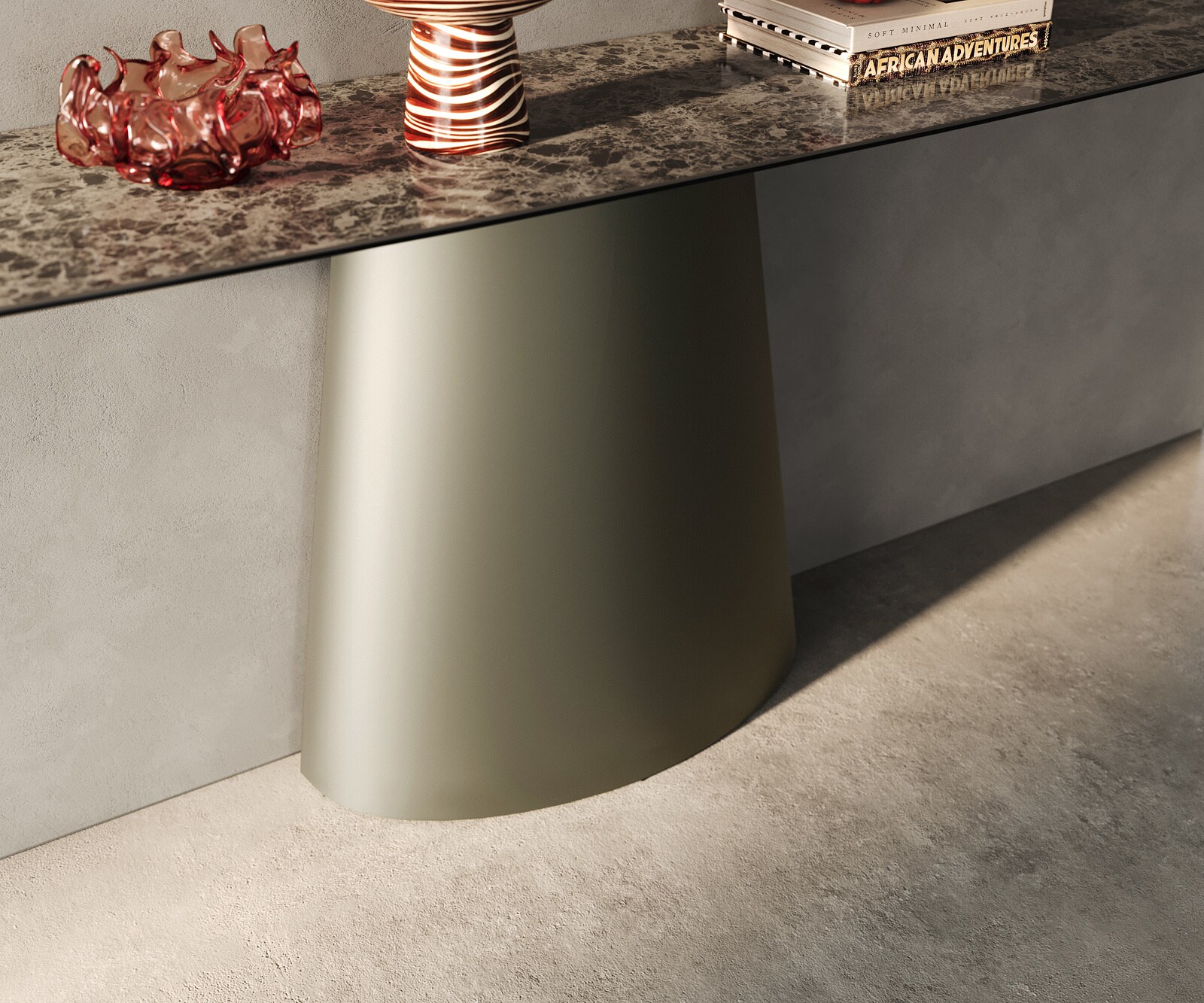 Console Edge forme bateau 180x40 cm Céramique Emperador Extra Lucidato Dunkelbraun Conos Métal Effektfinish Titan 6