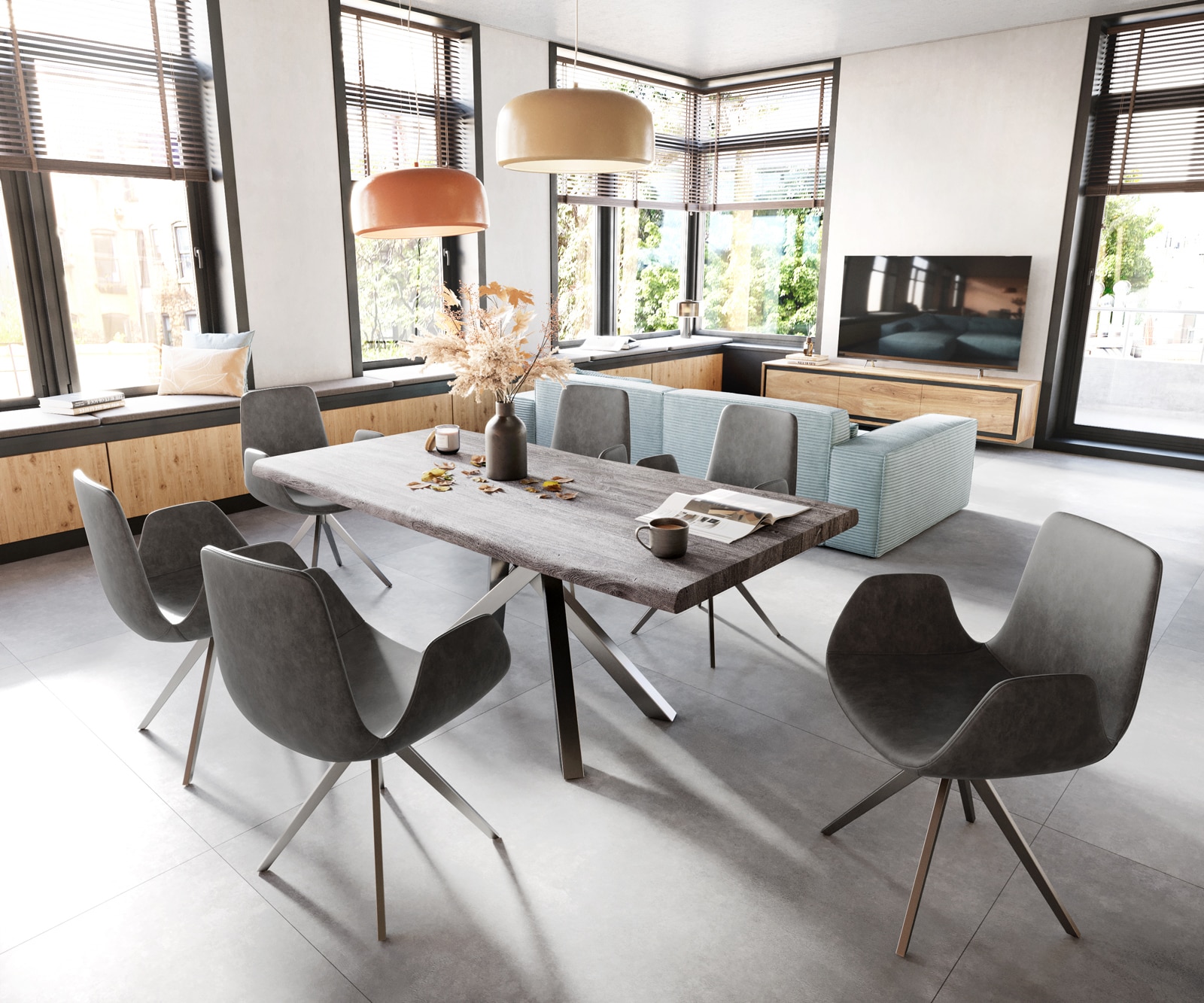 Chaise-de-salle-à-manger Ilia-Flex avec accoudoirs microvelours anthracite vintage pied croisé angulaire acier inoxydable brossé 3 Chaise-de-salle-à-manger Ilia-Flex avec accoudoirs microvelours anthracite vintage pied croisé angulaire acier inoxydable brossé 3