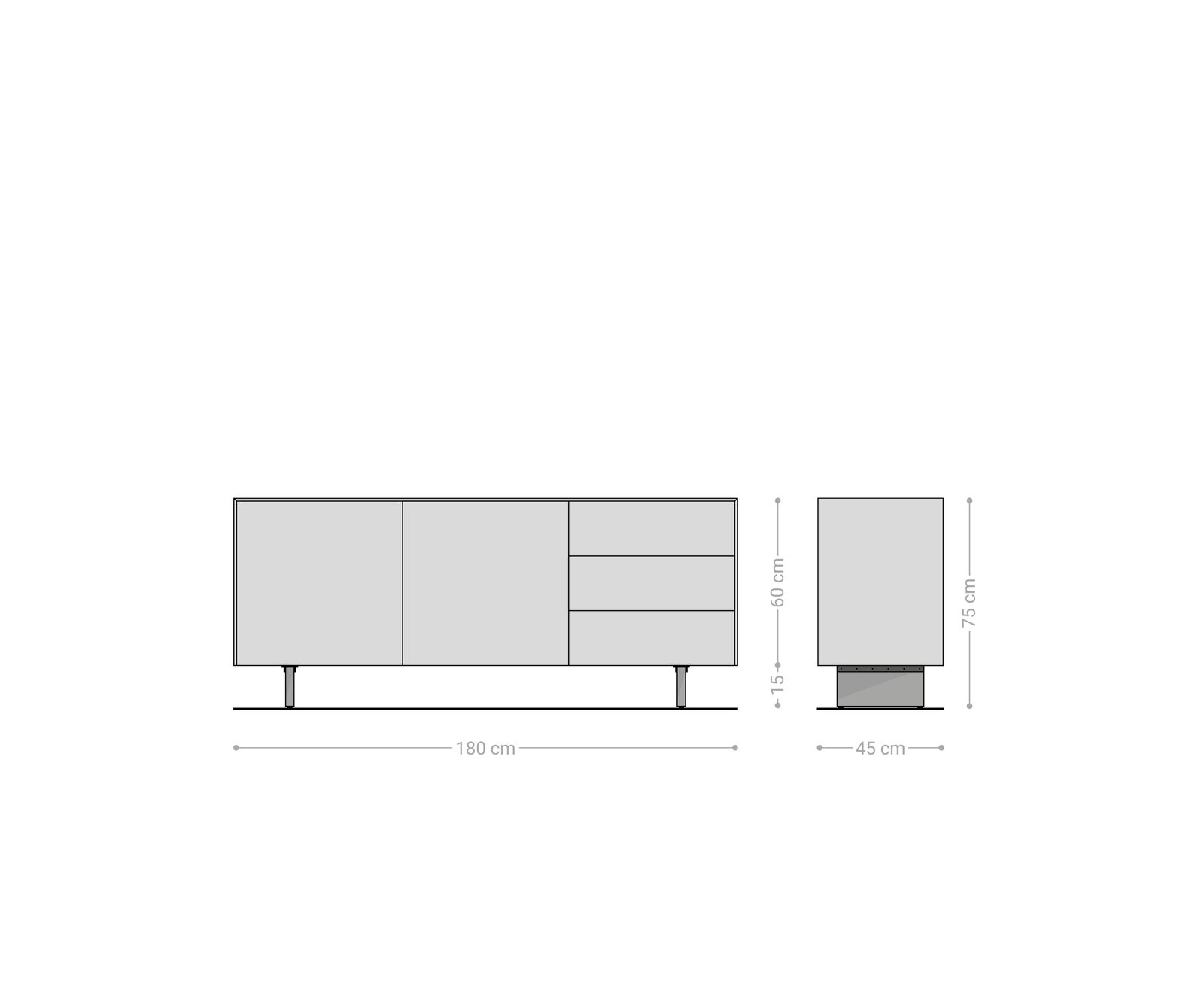 Buffet Cuor 180 cm Céramique Laminam® Travertino Bianco Crème-blanc 2 Portes 3 Tiroirs Pied optique flottant Verre acrylique 7