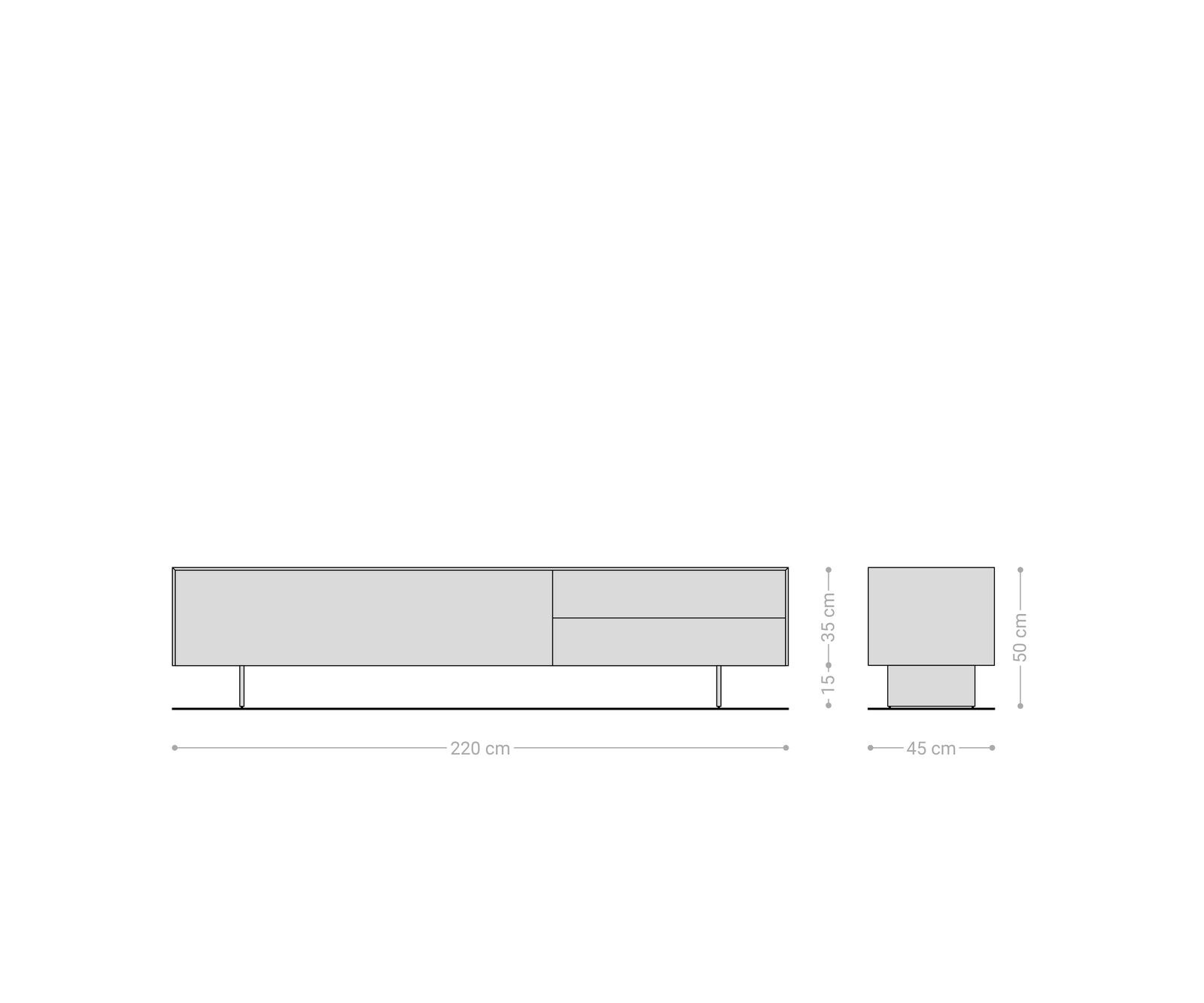Meuble-TV Cuor 220 cm Céramique Béton gris 1 Clapet 2 Tiroirs Pied optique flottant Ancier inoxydable 7