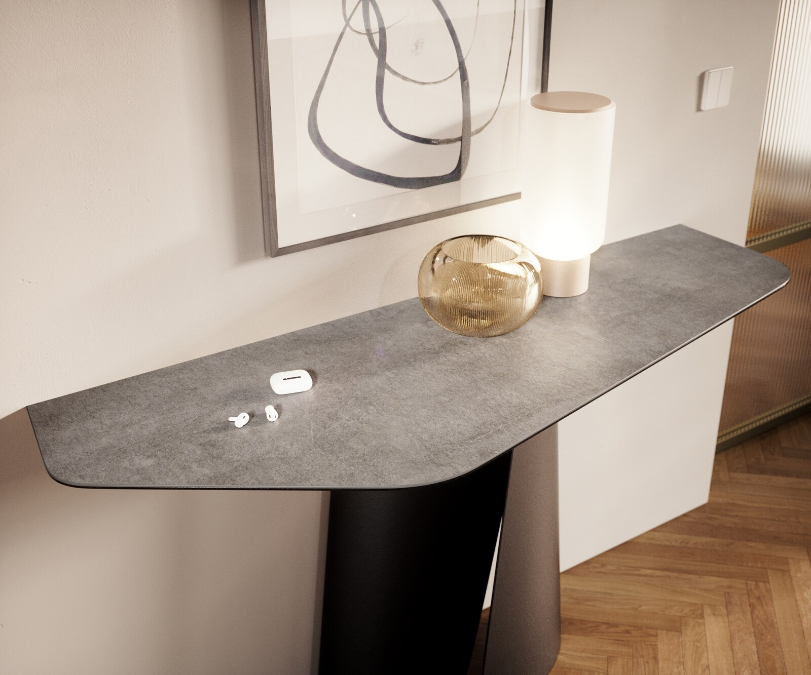 Console Edge Polygonal 140x50 cm Céramique Gris béton Spios Métal Noir 6