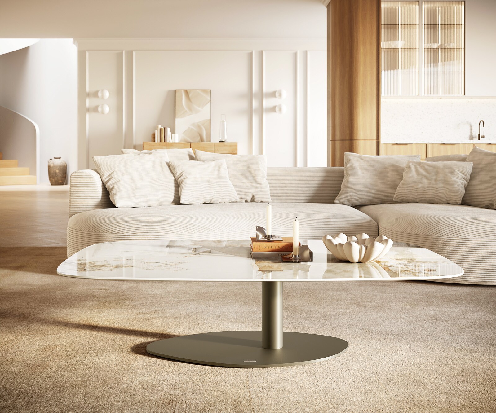 Table basse Edge Boot 140x80 cm céramique Minas Melange Vibany Metall finition effet titane 2