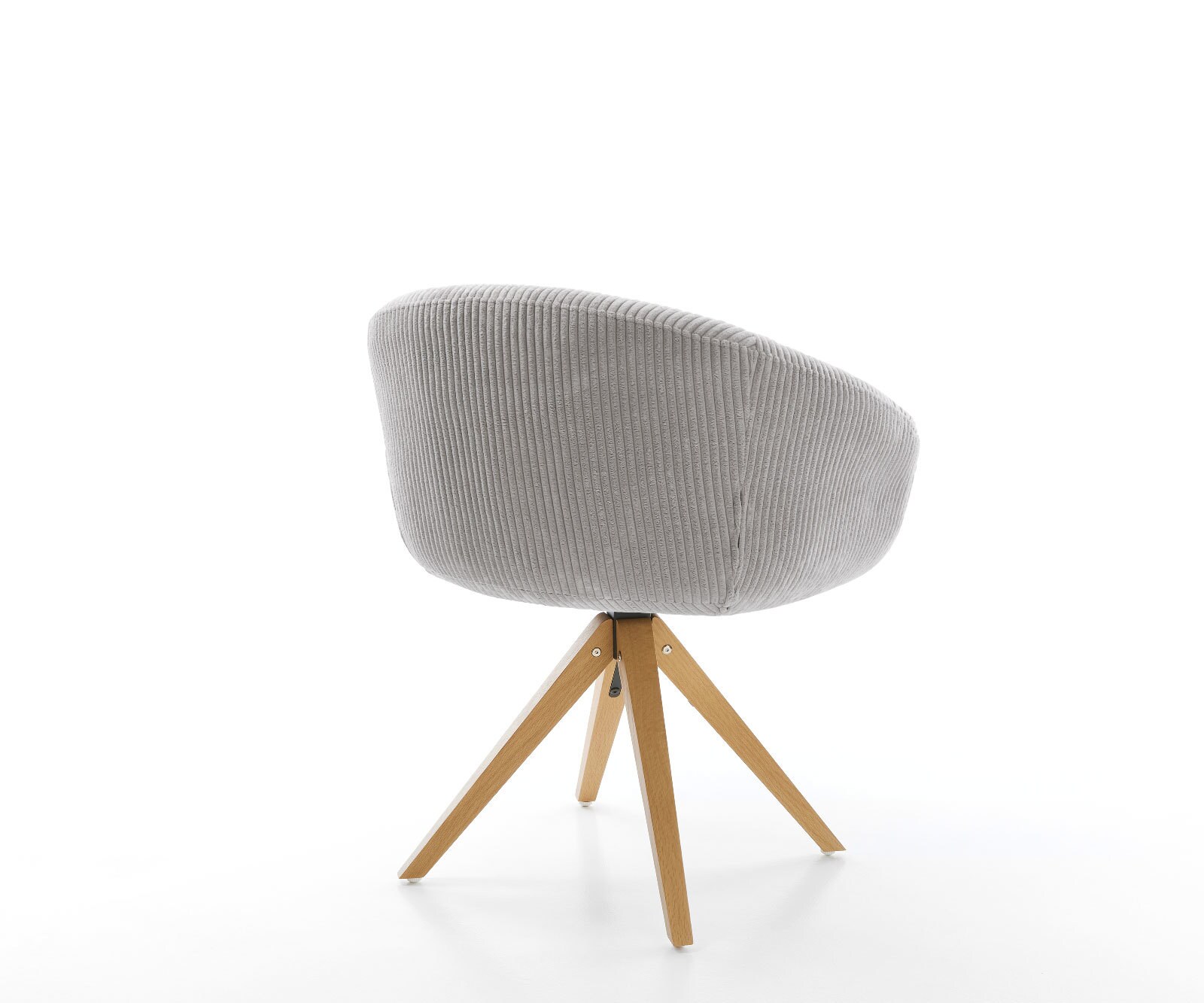 Chaise-pivotante Vinka-Flex avec accoudoirs côtelé gris argenté pied en bois angulaire naturel pivotement sur 180° ressorts ensachés 5