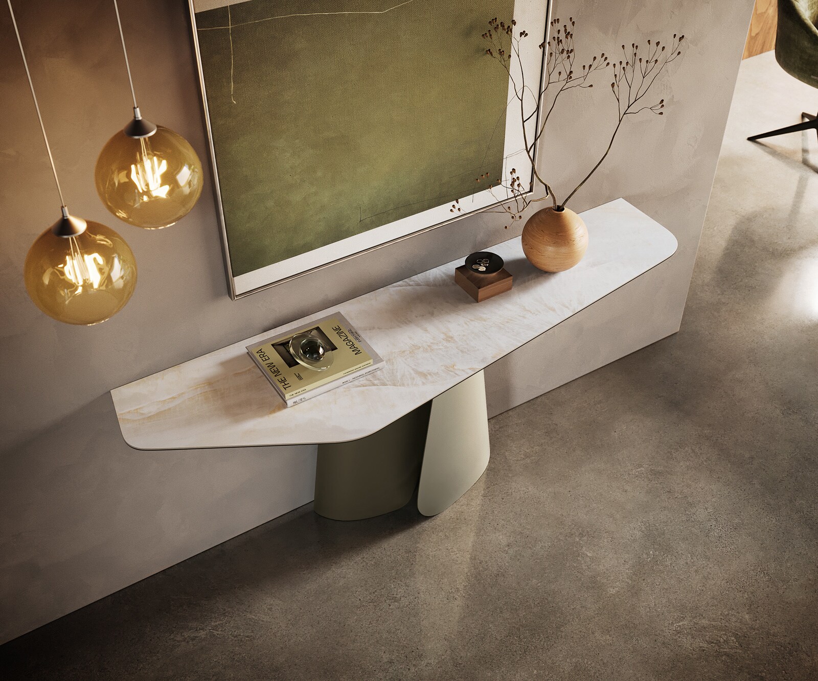 Console Edge Polygonal 180x50 cm Céramique Onyx Pearl Livos Métal Effektfinish Titan 2