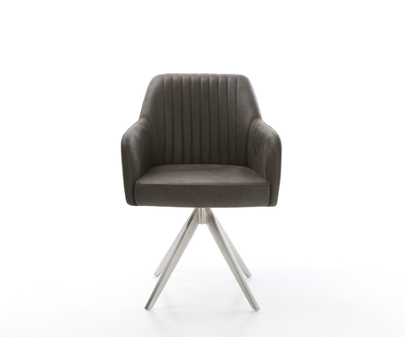 Chaise-de-salle-à-manger Greg-Flex microvelours anthracite vintage pied croisé angulaire acier inoxydable brossé ressorts ensachés 2