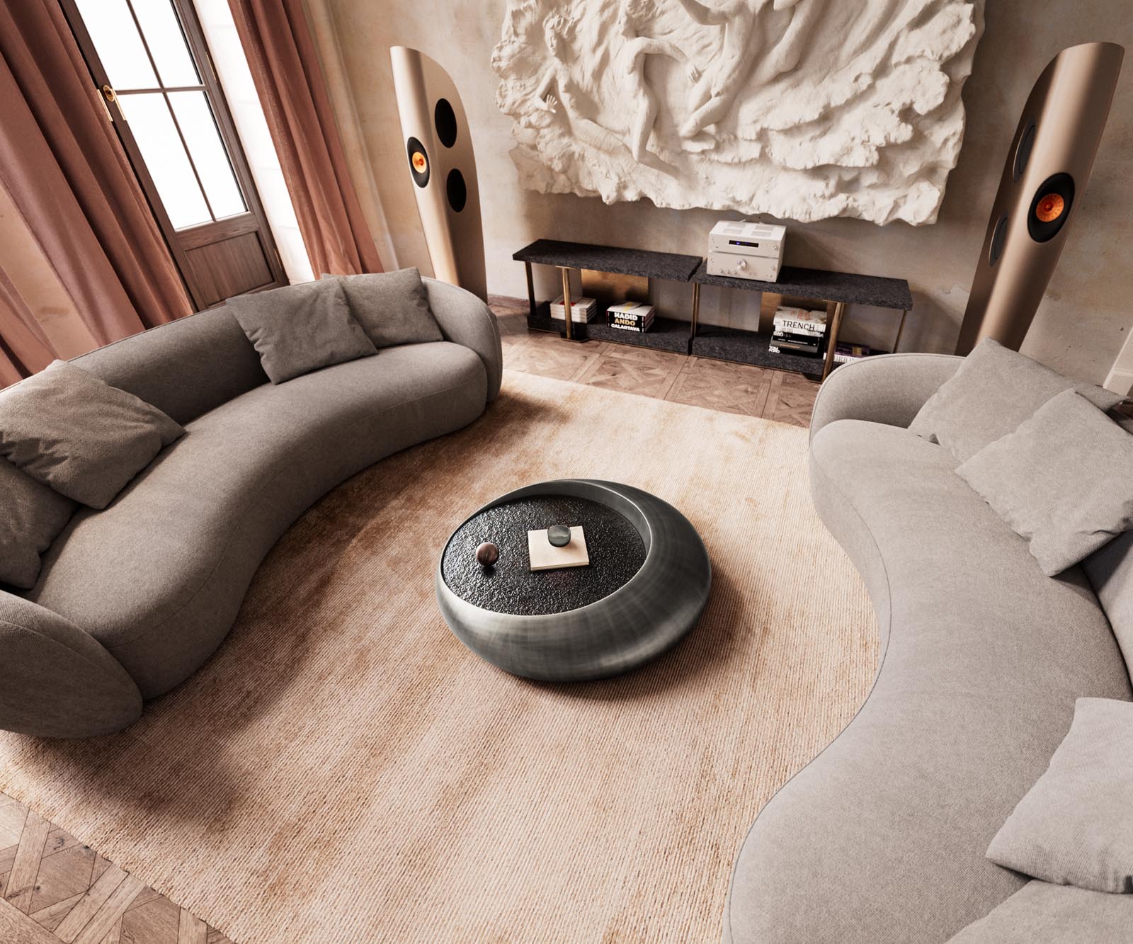 Table basse Blaise 100x100 cm argent avec verre en relief Gris 5 Table basse Blaise 100x100 cm argent avec verre en relief Gris 5