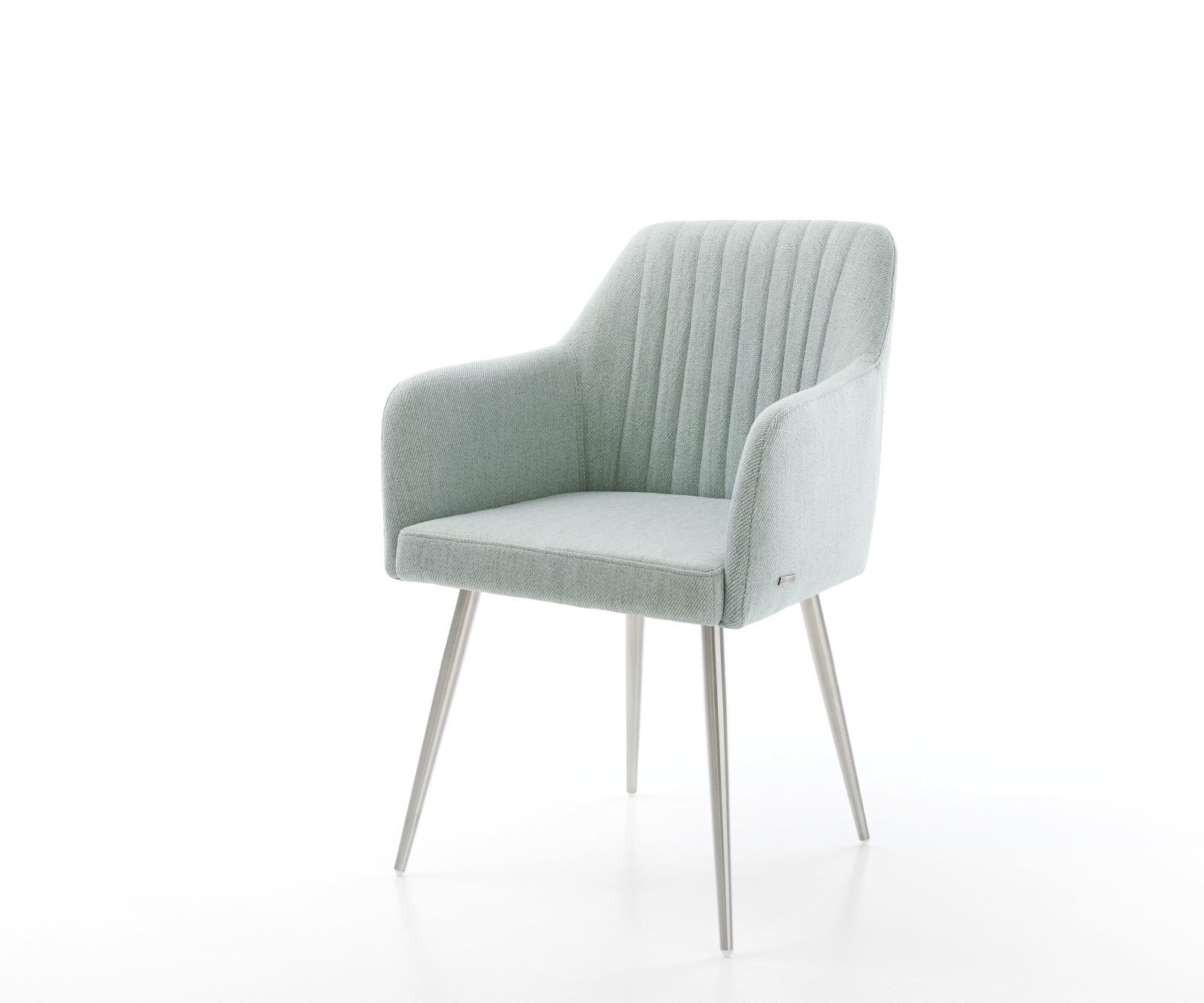 Chaise-de-salle-à-manger Greg-Flex rayures Vert menthe 4 pieds coniques acier inoxydable brossé ressorts ensachés