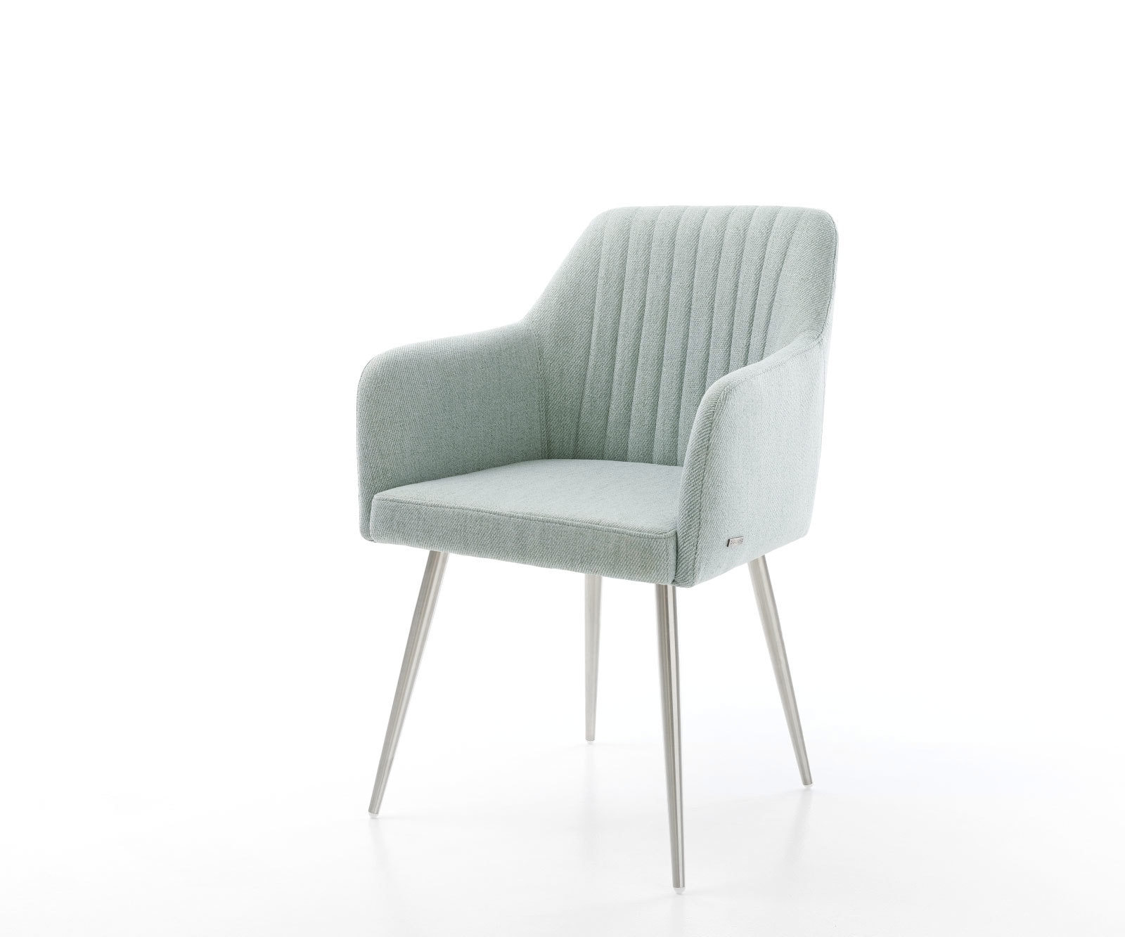 Chaise-de-salle-à-manger Greg-Flex rayures Vert menthe 4 pieds coniques acier inoxydable brossé ressorts ensachés Chaise-de-salle-à-manger Greg-Flex rayures Vert menthe 4 pieds coniques acier inoxydable brossé ressorts ensachés