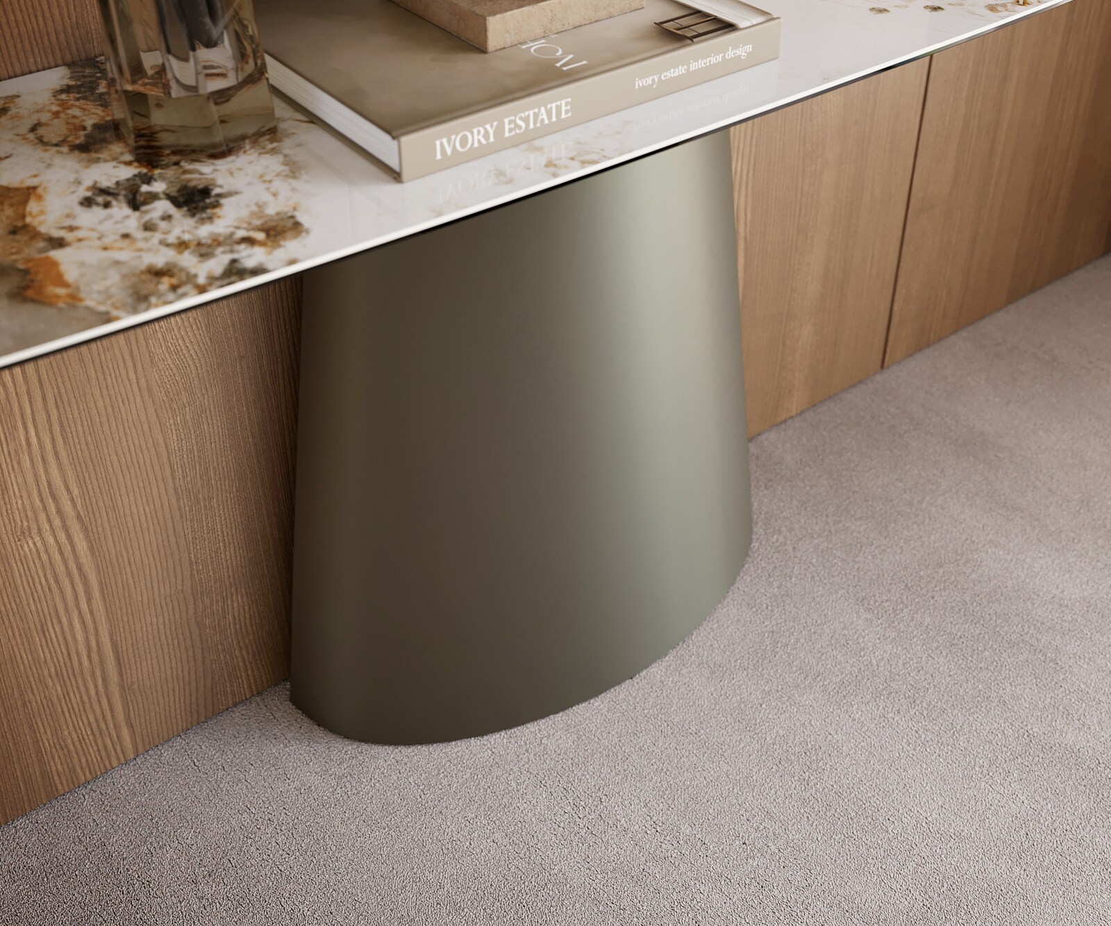 Console Edge forme bateau 180x40 cm Céramique Minas Melange Weiß-Beige Conos Métal Effektfinish Titan 6