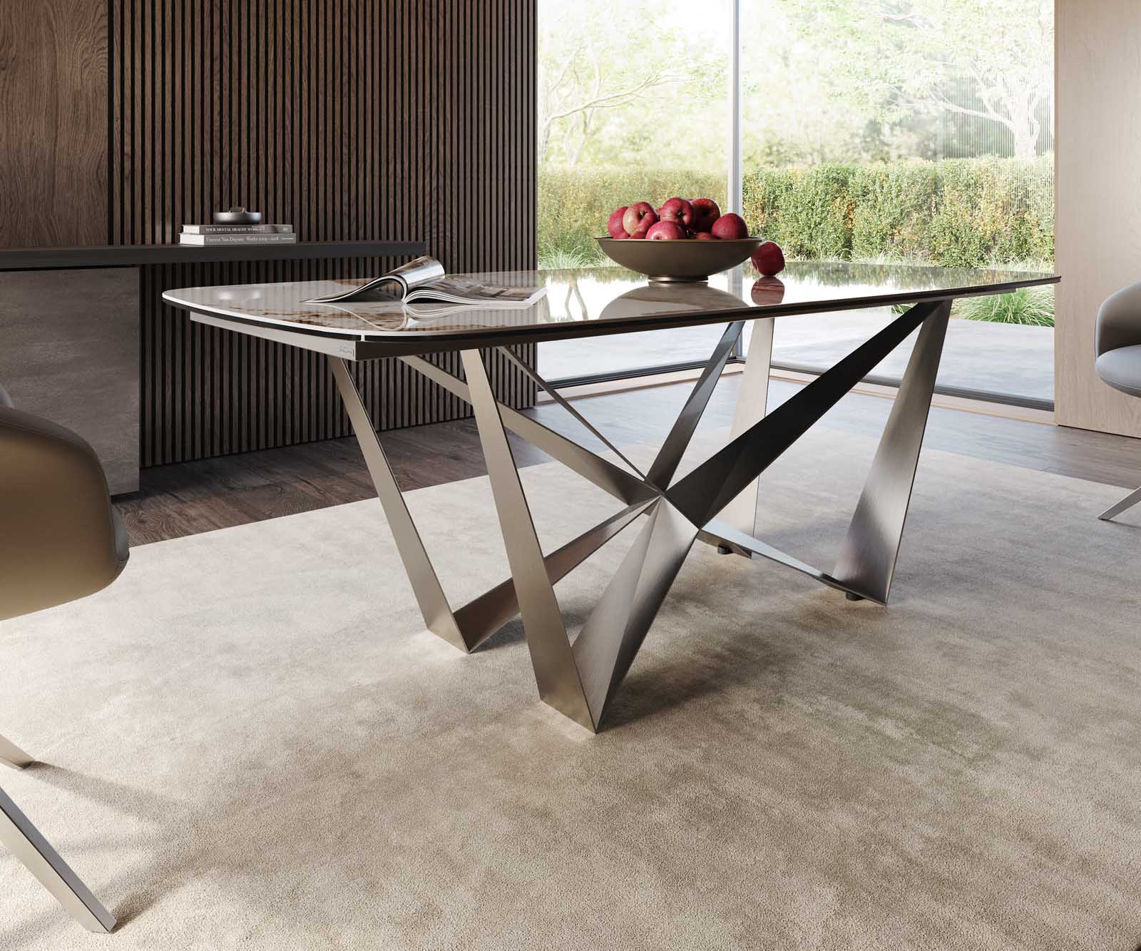 Table à manger Edge en forme de bateau 200x100 céramique Minas mélange blanc-beige Spider acier plat acier inoxydable 5
