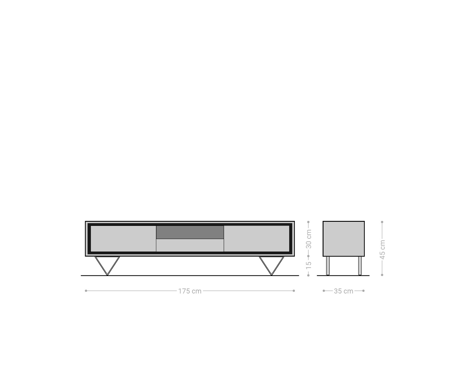 Buffet bas Stonegrace 175 cm acacia nature 2 portes 1 compartiment 1 tiroir placage en pierre pieds en V 6