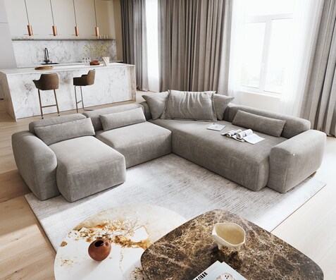 Canapé panoramique Freestyle Pure 360x290 cm Tissu texturé gris doux