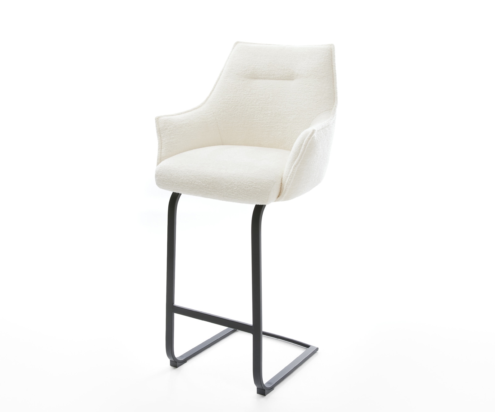 Chaise-de-bar Alja-Flex Bouclé doux Beige Pied cantilever plat noir Noir Ressort ensaché