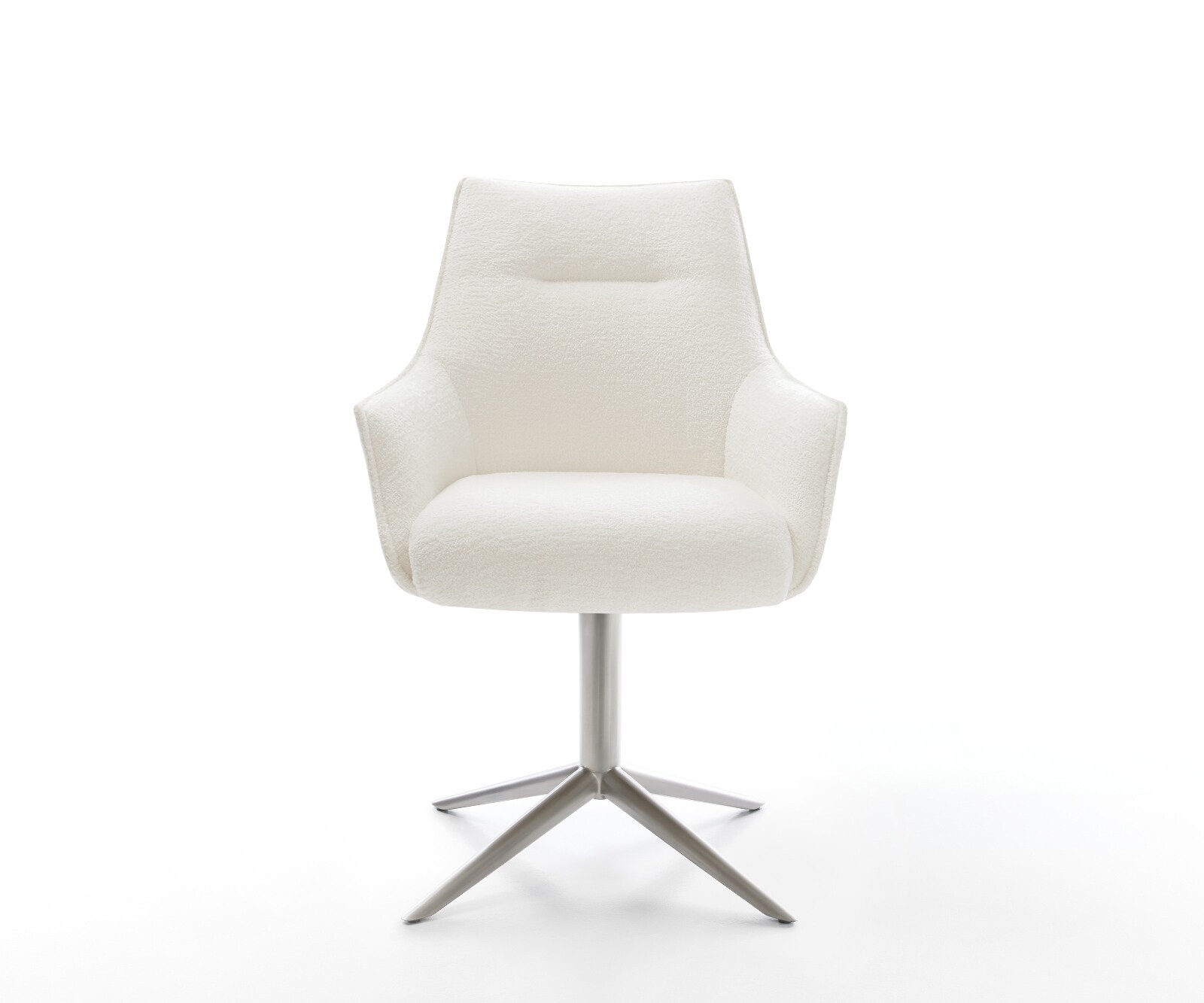 Chaise-pivotante Alja-Flex avec accoudoirs bouclé doux beige pied de chaise 4 branches acier inoxydable pivotement sur 360° fonction bascule resorts ensachés 1