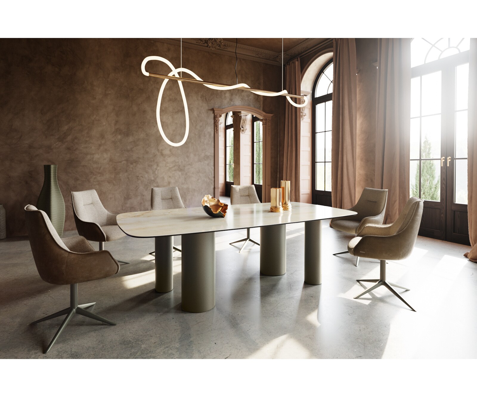 Table à manger Edge Boot 240x120 Céramique Iris FMG Onice Oro Pilier Métal finition à effet Titane 4 Table à manger Edge Boot 240x120 Céramique Iris FMG Onice Oro Pilier Métal finition à effet Titane 4