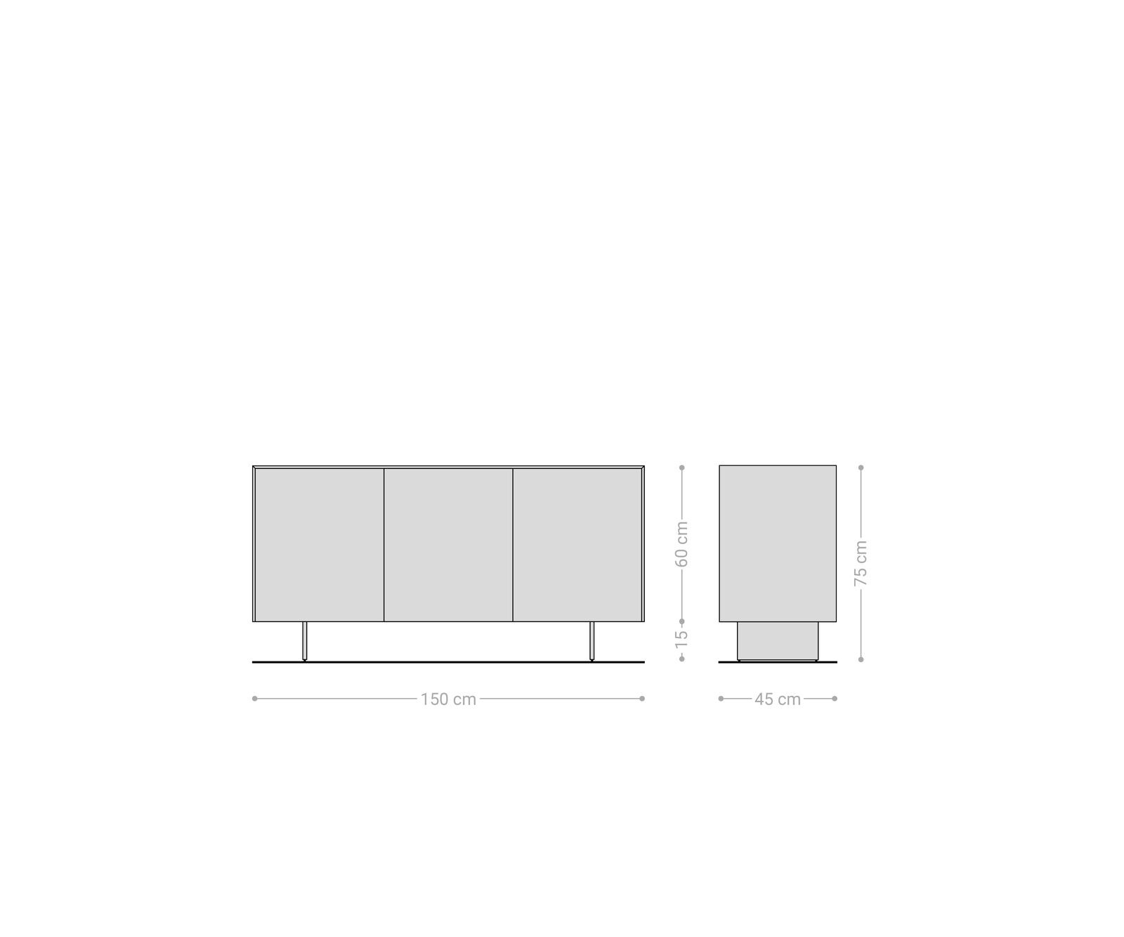 Buffet Cuor 150 cm Céramique Minas Melange Blanc-beige 3 Portes Pied optique flottant Métal Noir 6