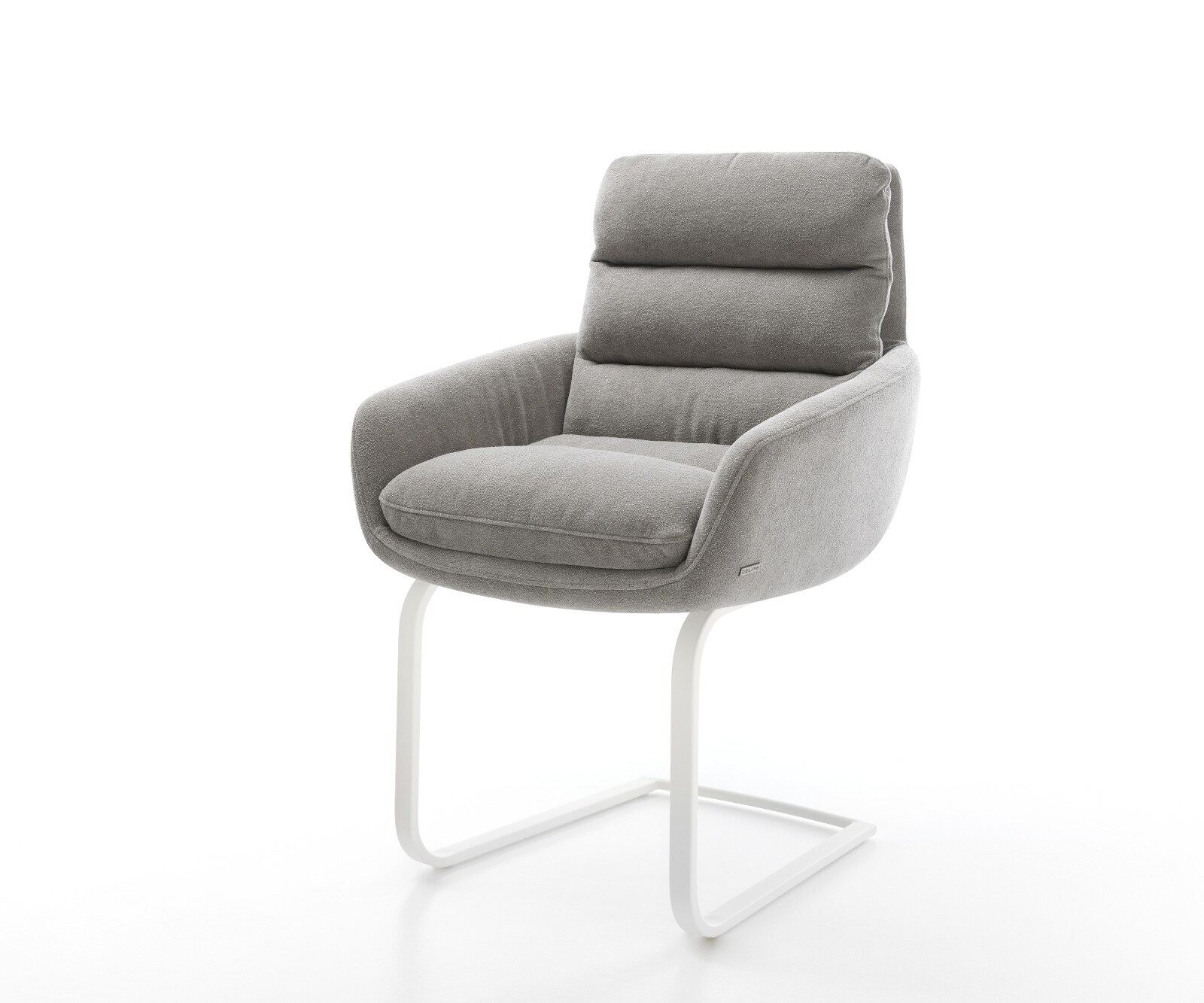 Cantilever Abelia-Flex avec accoudoirs tissu structuré doux gris pied cantilever plat blanc 1