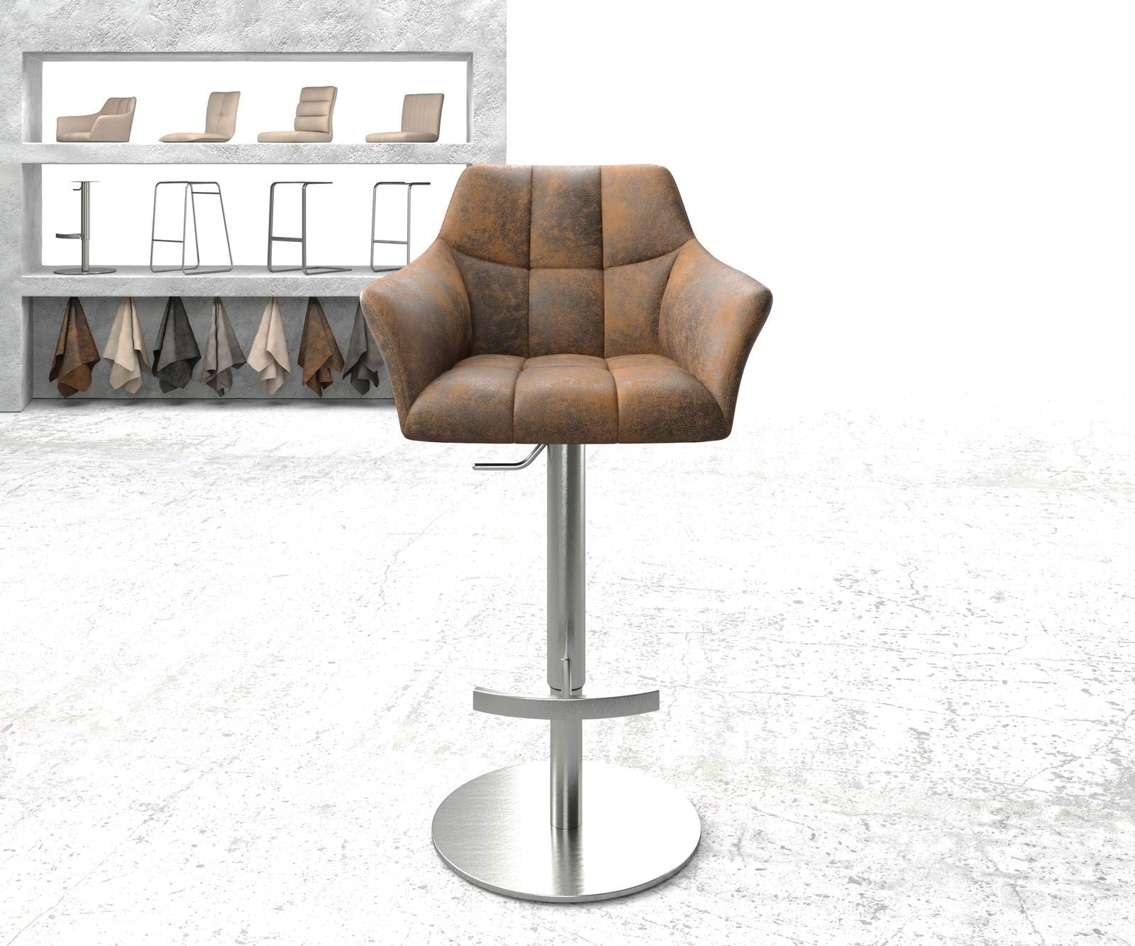 Chaise-de-bar Yulo-Flex vintage marron base tournante réglable en haut acier inoxydable 1 Chaise-de-bar Yulo-Flex vintage marron base tournante réglable en haut acier inoxydable 1