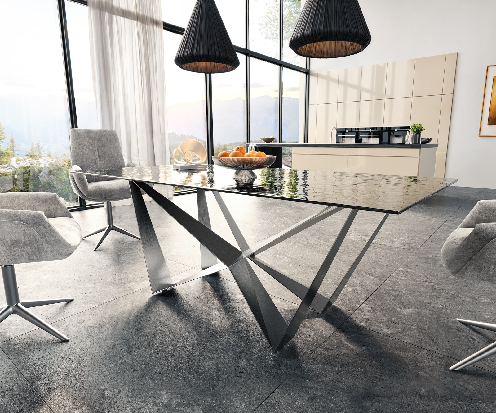 Table à manger Edge 200x100 verre fondu noir fumé relief en 3D Spider acier plat acier inoxydable 3 Table à manger Edge 200x100 verre fondu noir fumé relief en 3D Spider acier plat acier inoxydable 3