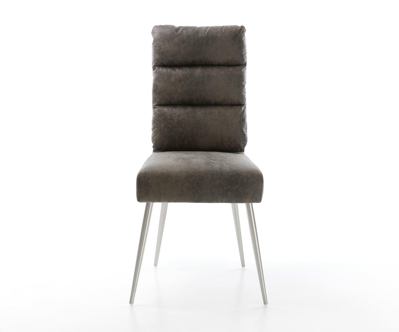 Chaise-de-salle-à-manger Pela-Flex microvelours gris antique 4 pieds coniques acier inoxydable brossé ressorts ensachés 1 Chaise-de-salle-à-manger Pela-Flex microvelours gris antique 4 pieds coniques acier inoxydable brossé ressorts ensachés 1