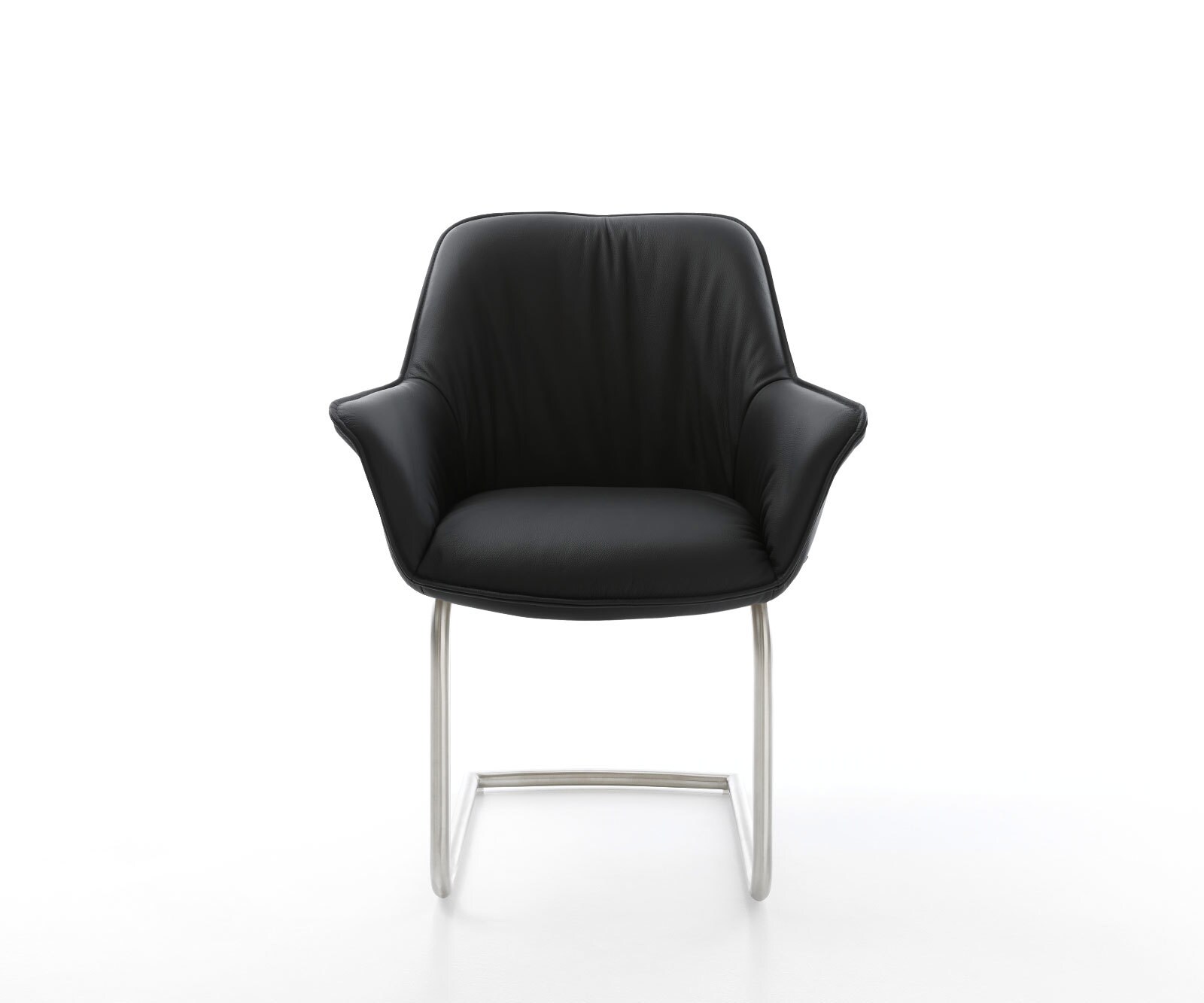 Cantilever Keila-Flex avec accoudoirs cuir de vache noir pied cantilever rond acier inoxydable brossé 2 Cantilever Keila-Flex avec accoudoirs cuir de vache noir pied cantilever rond acier inoxydable brossé 2