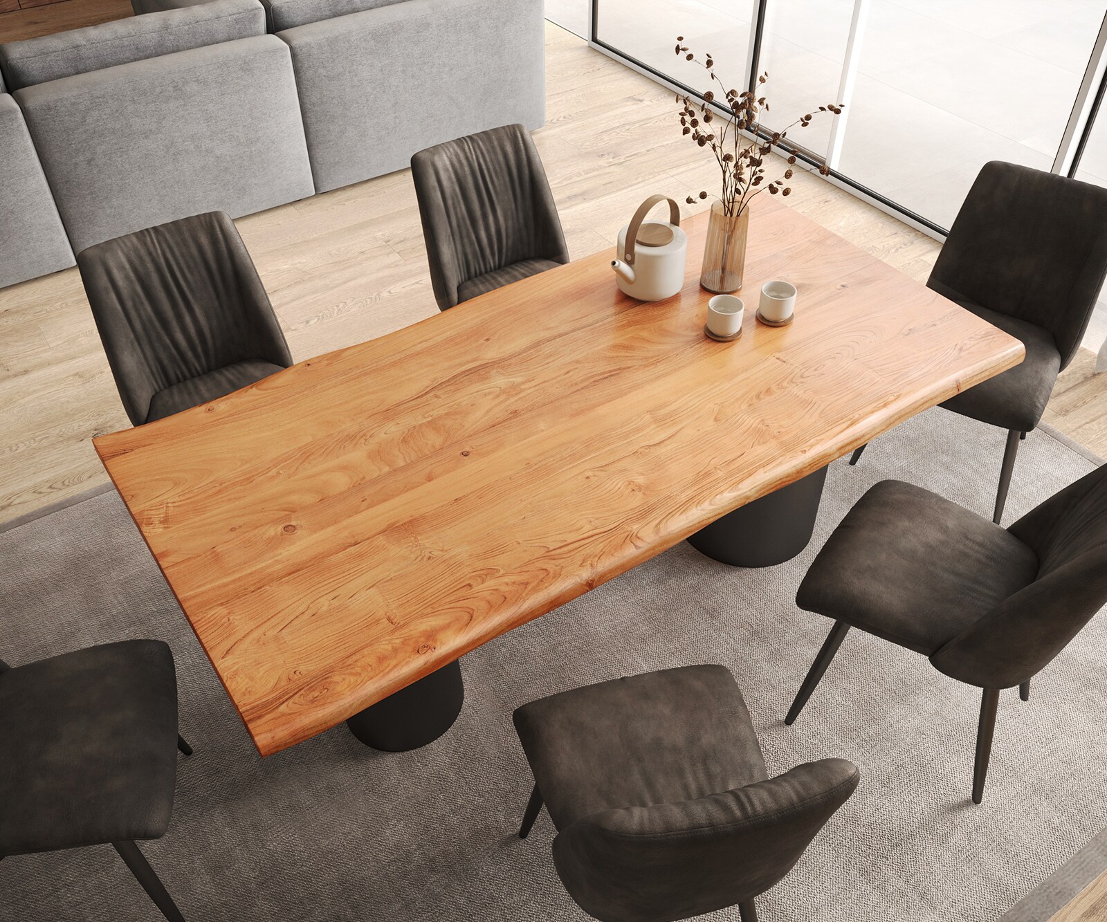 Table à manger Edge 200x100 XL acacia naturee Troa métal noir Live-Edge 3