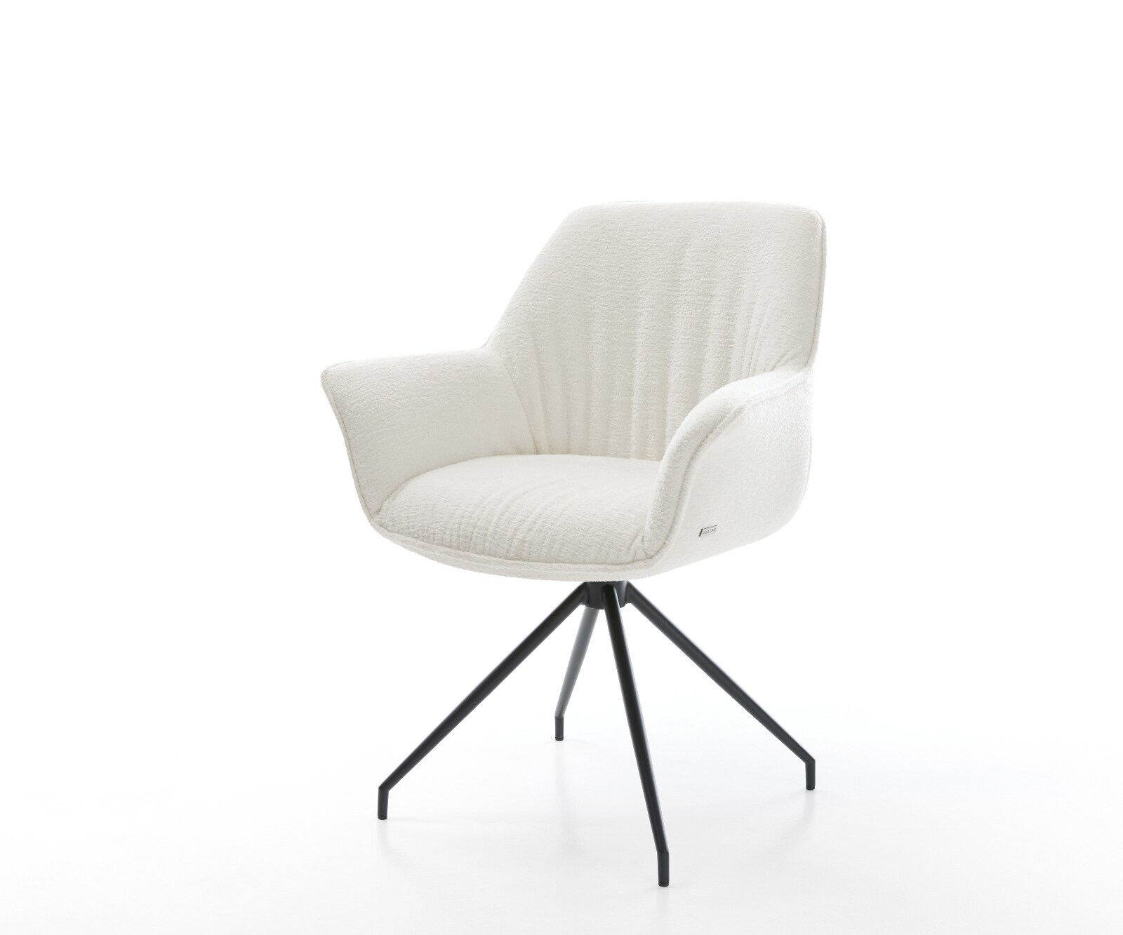 Chaise-de-salle-à-manger Keila-Flex avec accoudoirs bouclé doux beige pied croisé conique noir