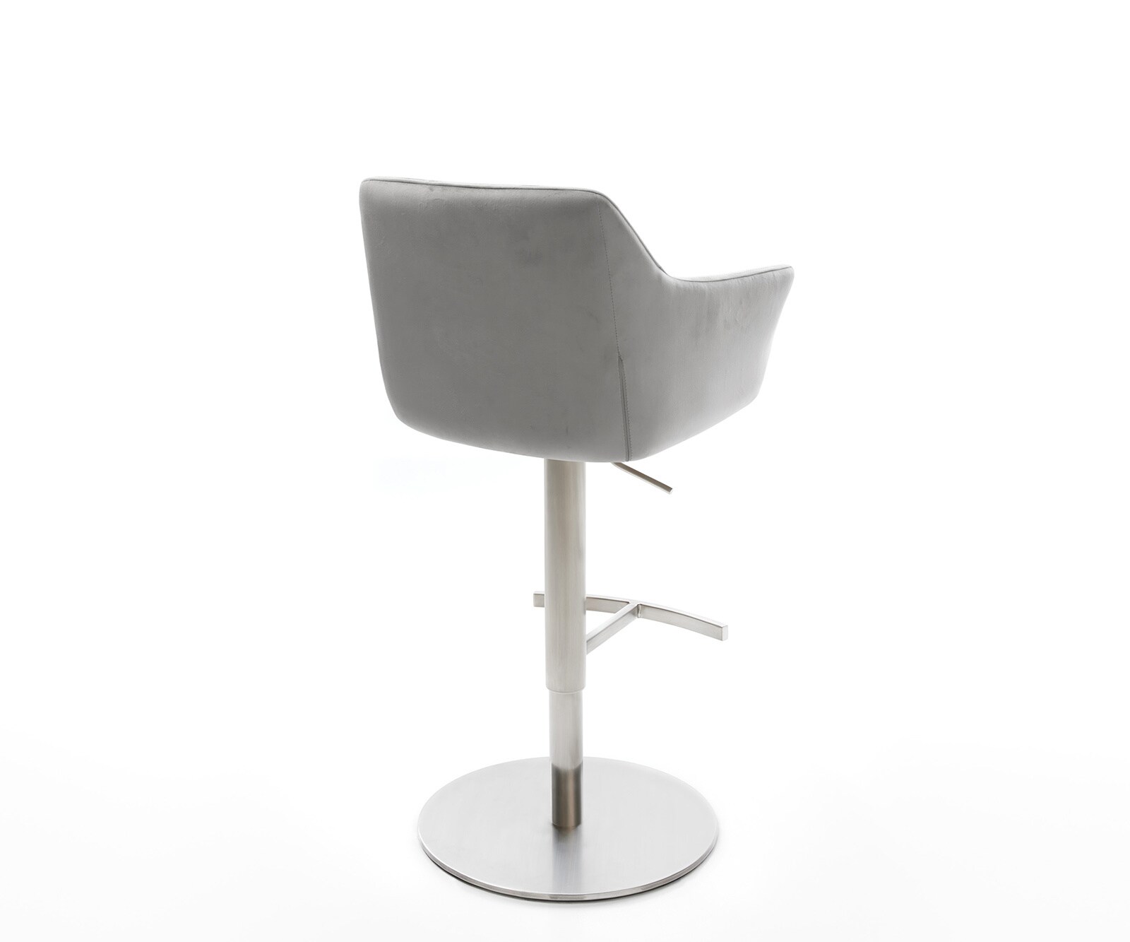 Chaise-de-bar Yulo-Flex velours gris pied pivotant réglable en hauteur acier inoxydable 3