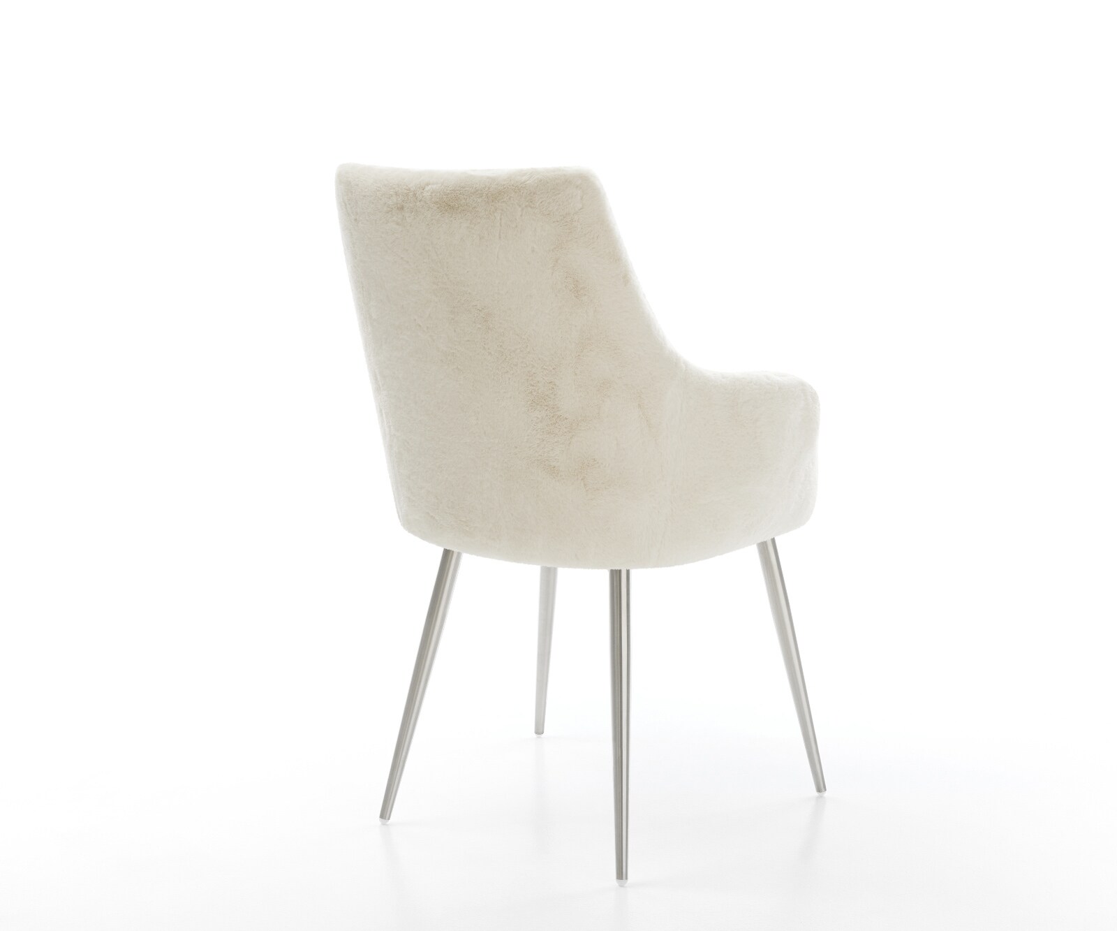 Chaise-de-salle-à-manger Alja-Flex avec accoudoirs peluche crème-blanc 4 pieds coniques acier inoxydable resorts ensachés 4