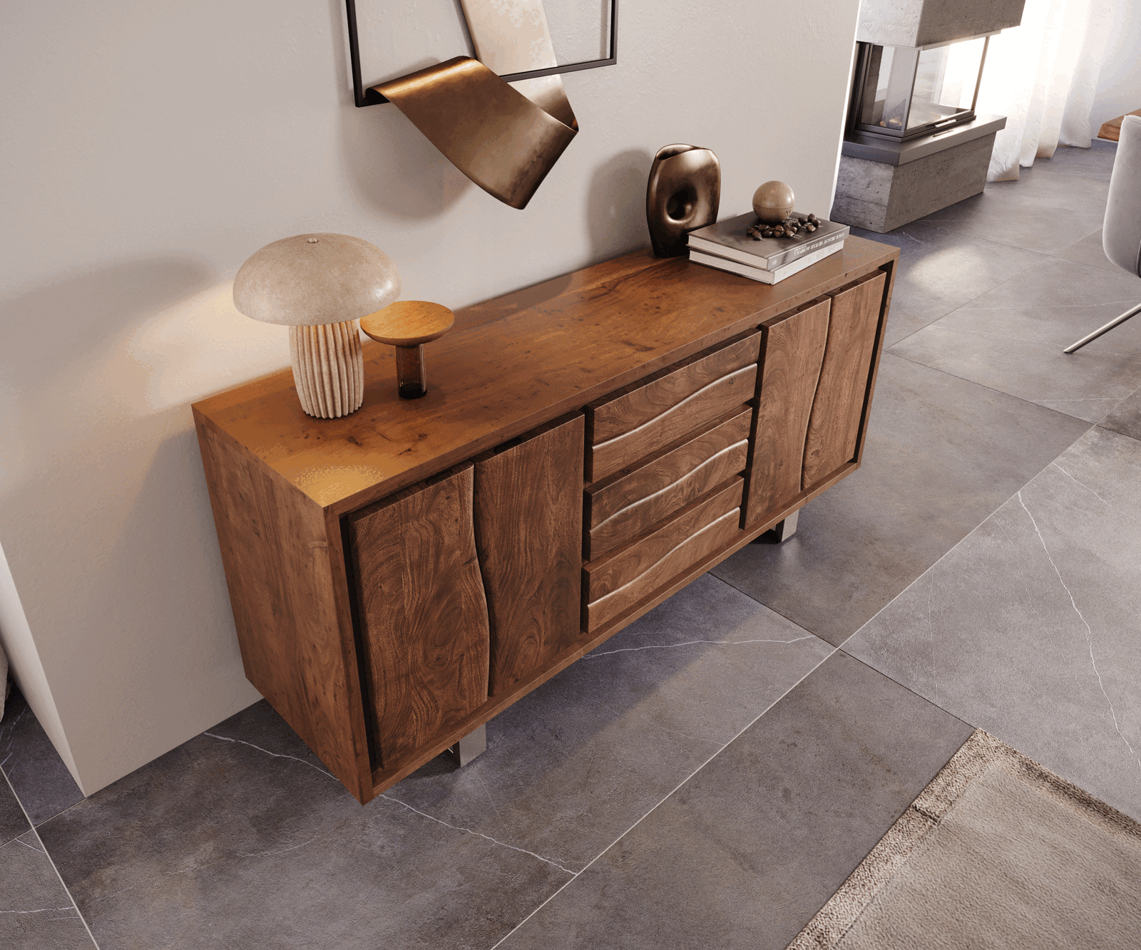 Buffet Live-Edge 172 cm acacia marron 3 tiroirs 4 portes 3
