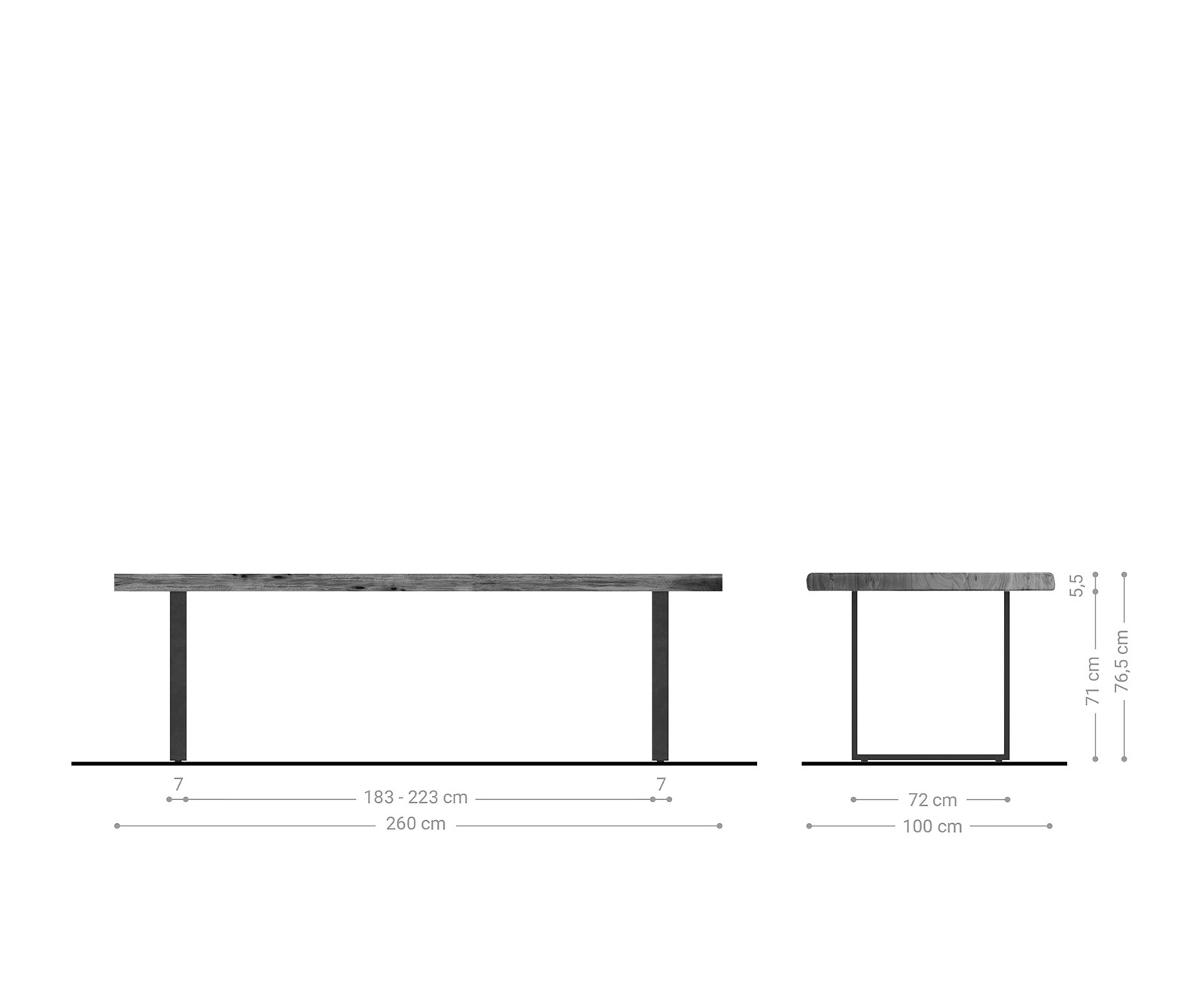 Table de salle à manger Edge 260x100  XL acacia naturel métal noir Live-Edge 8