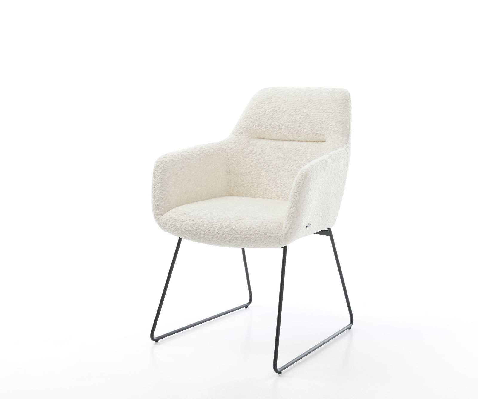 Chaise-de-salle-à-manger Pejo-Flex bouclé blanc pied trapèze noir ressorts ensachés