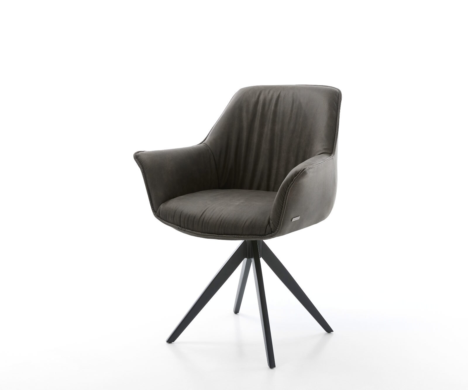 Chaise-de-salle-à-manger Keila-Flex avec accoudoirs microvelours anthracite vintage pied croisé angulaire noir