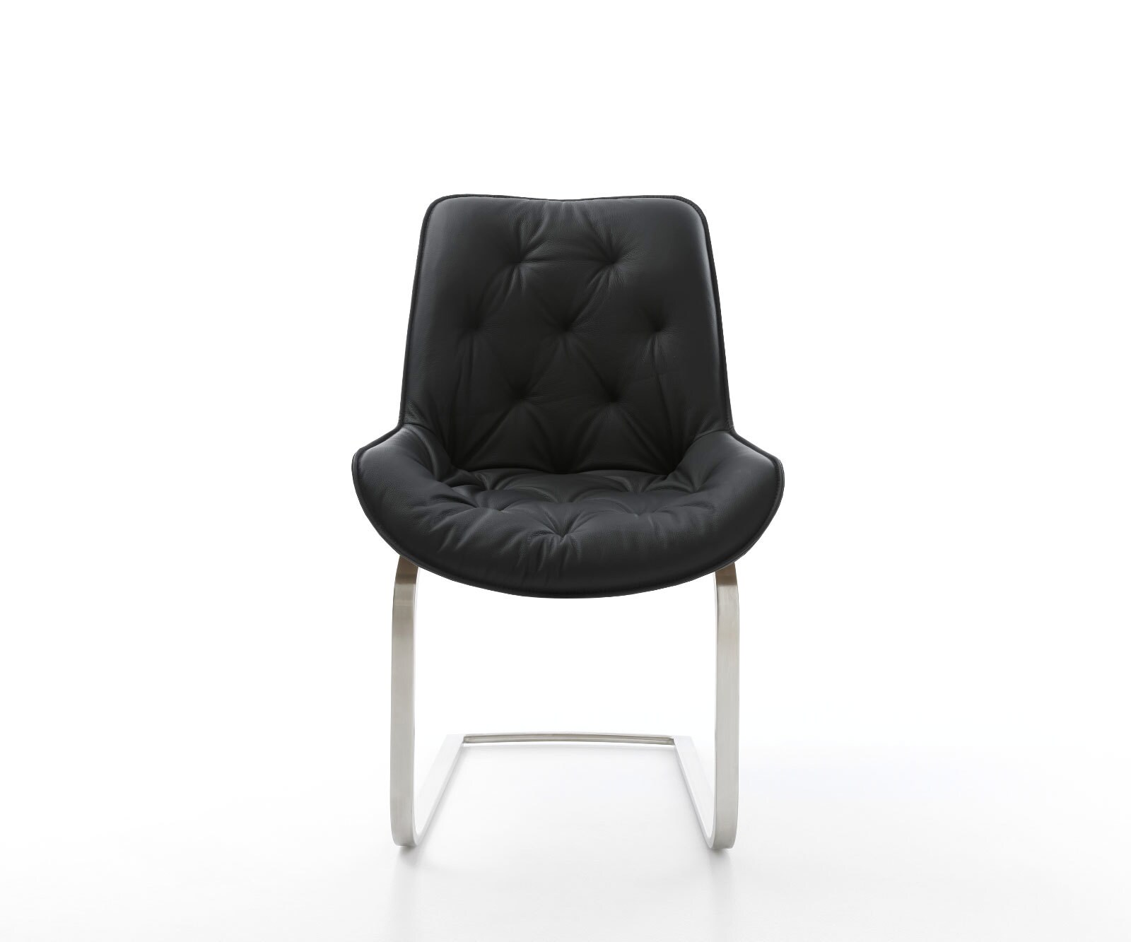 Cantilever Taimi-Flex cuir de vache noir pied cantilever plat acier inoxydable brossé 2 Cantilever Taimi-Flex cuir de vache noir pied cantilever plat acier inoxydable brossé 2