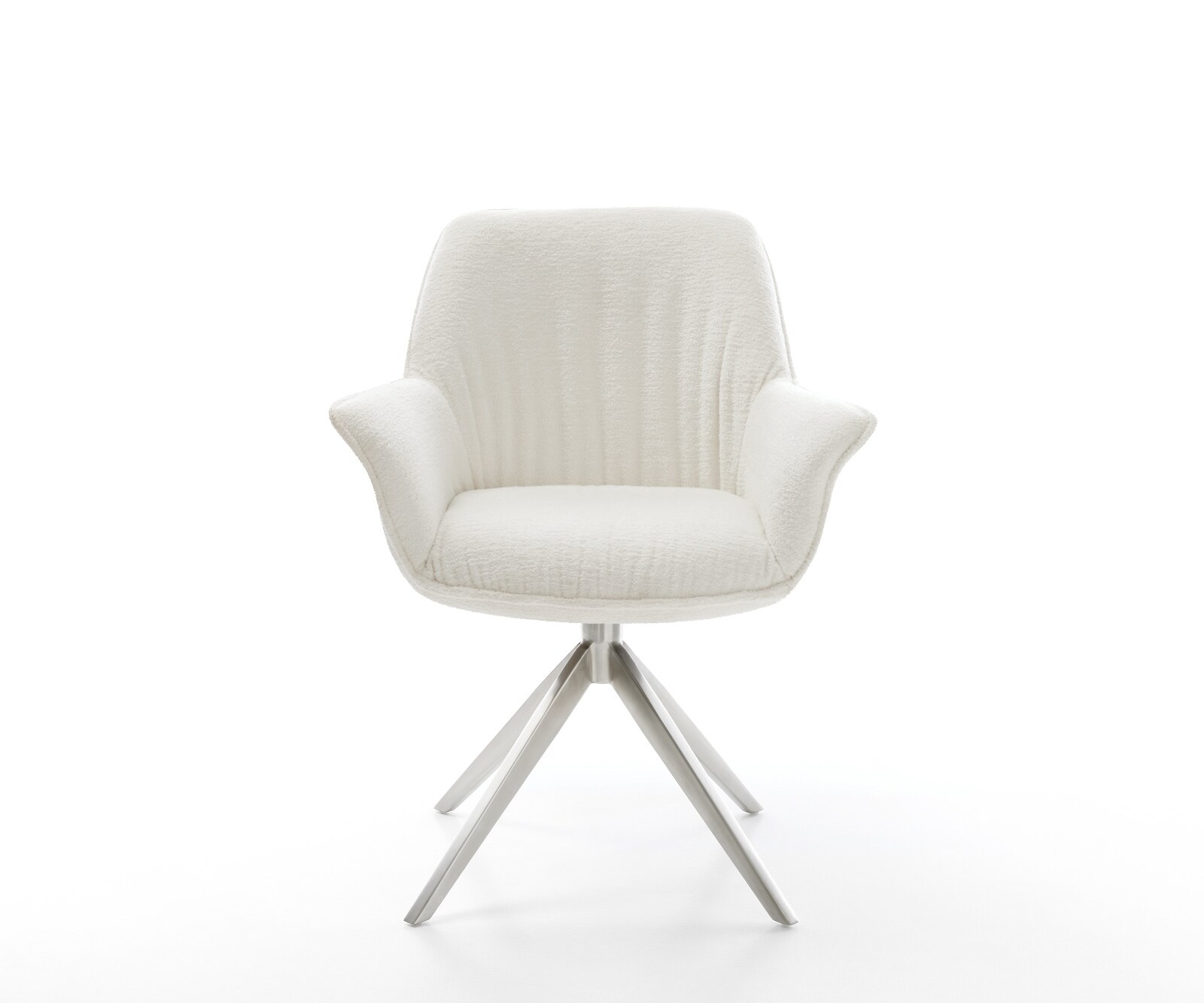 Chaise-pivotante Keila-Flex avec accoudoirs bouclé doux beige pied croisé large acier inoxydable pivotement sur 360° fonction bascule 1