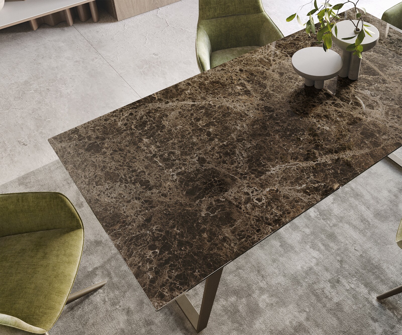 Table de salle à manger Edge Céramique Emperador Extra Lucidato Brun foncé 200x100 Métal finition effet Titane incliné 3