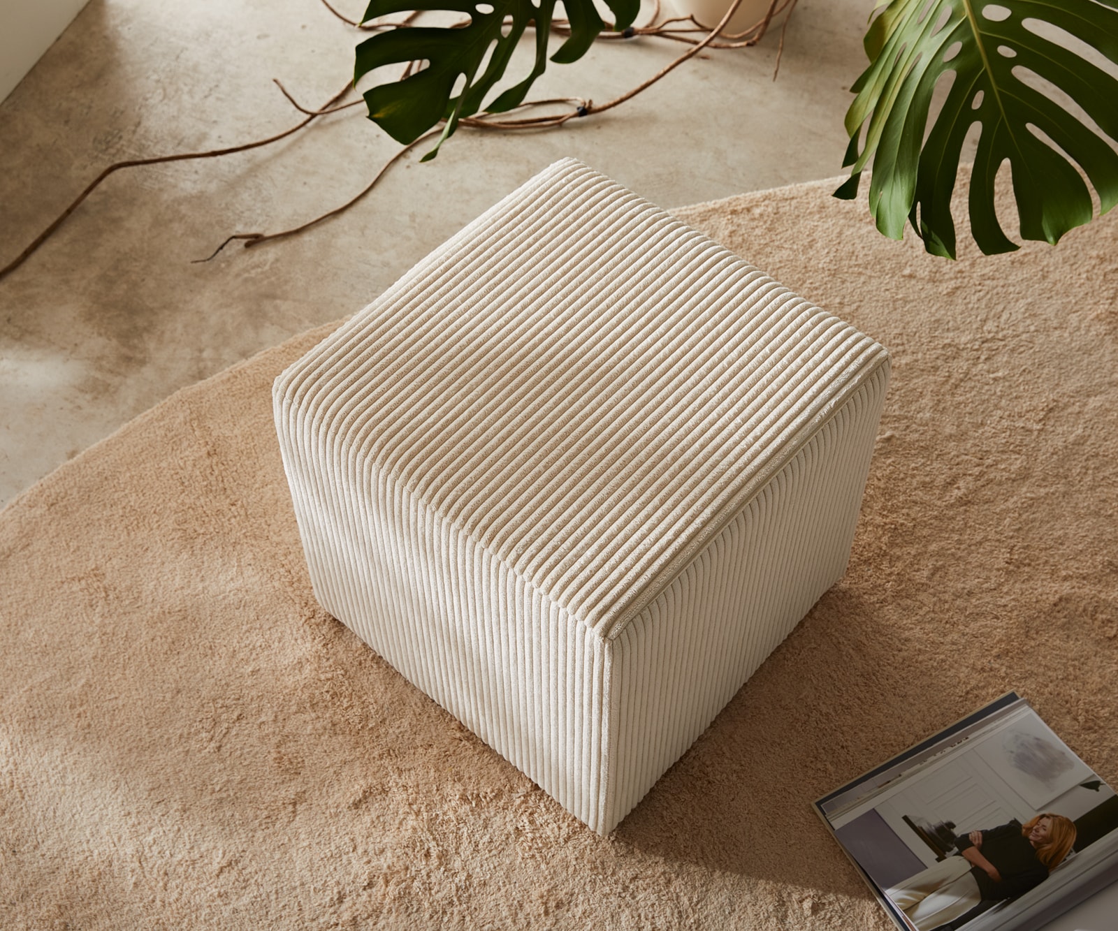 Tabouret Dado 45x45 cm Velours côtelé Beige 3 Tabouret Dado 45x45 cm Velours côtelé Beige 3