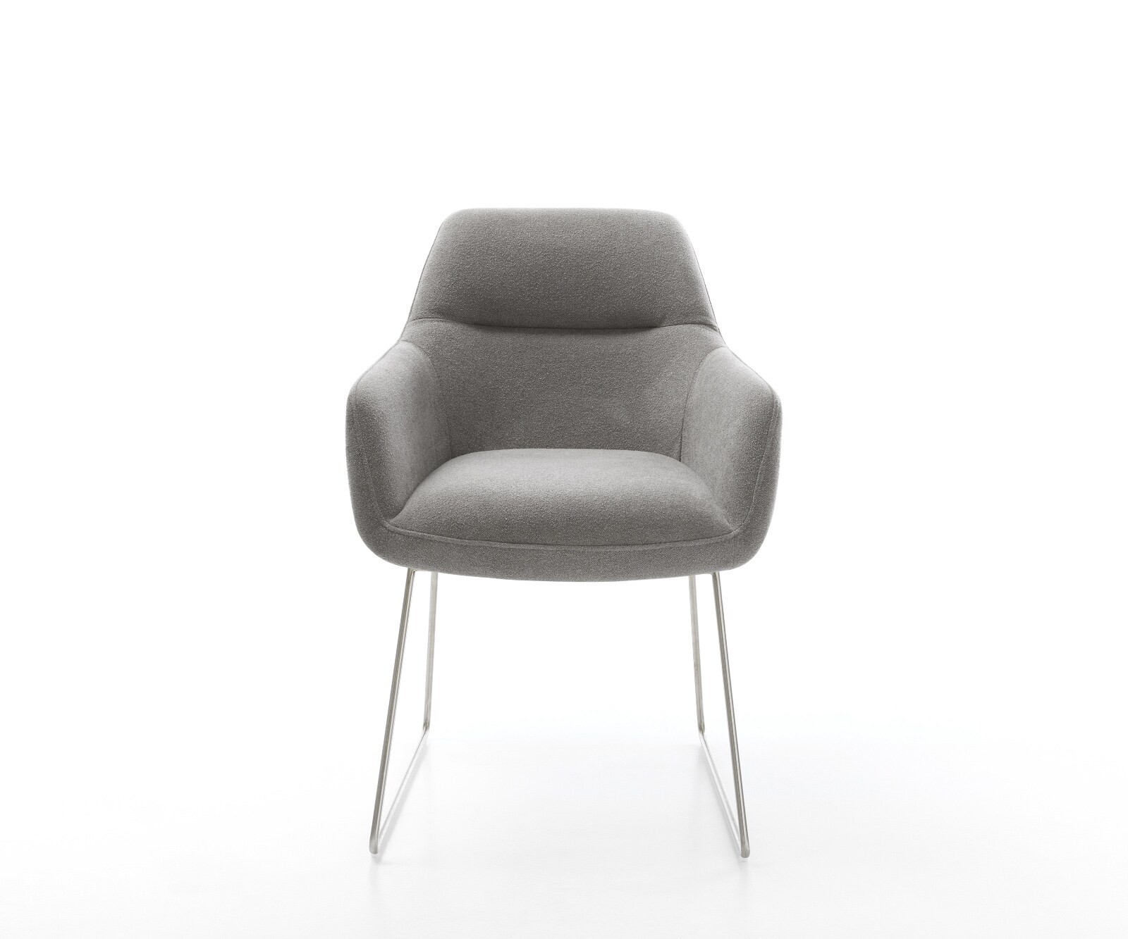 Chaise-de-salle-à-manger Pejo-Flex tissu structuré doux gris pied trapèze acier inoxydable resorts ensachés 2