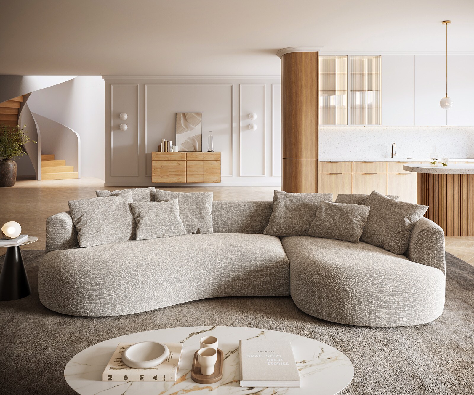 Grand-canapé Edina 330 x 170 cm Tissu tissé Soft Beige 1