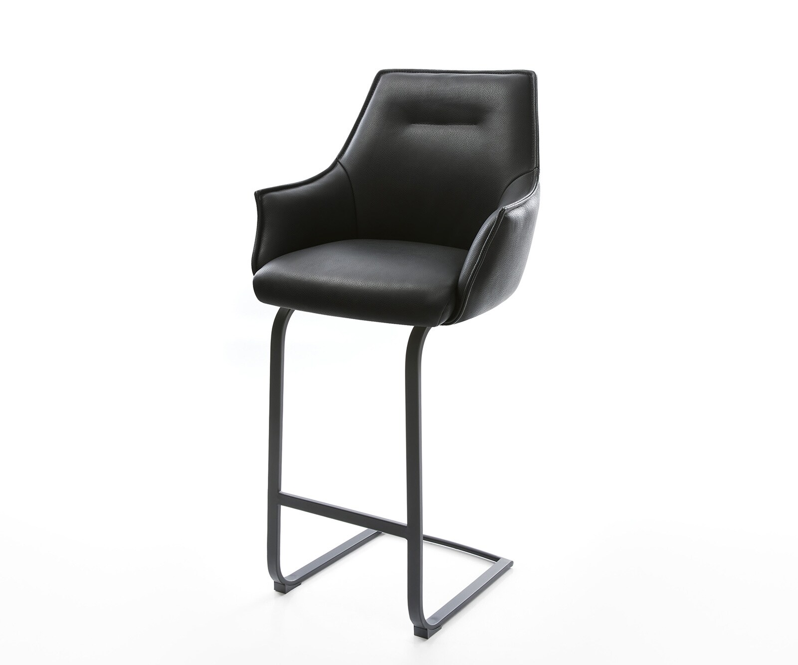 Chaise-de-bar Alja-Flex Cuir véritable noir Chaise cantilever plate Métal noir Ressorts ensachés