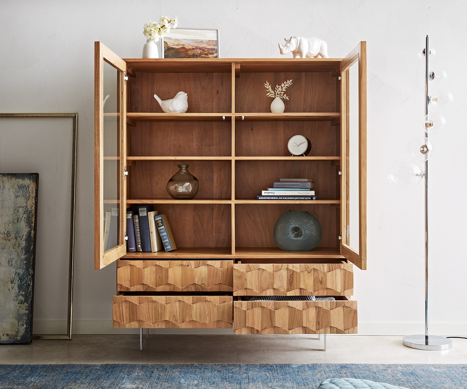 Vitrine Fevo 115x150 cm acacia nature Pied-L 3 Vitrine Fevo 115x150 cm acacia nature Pied-L 3