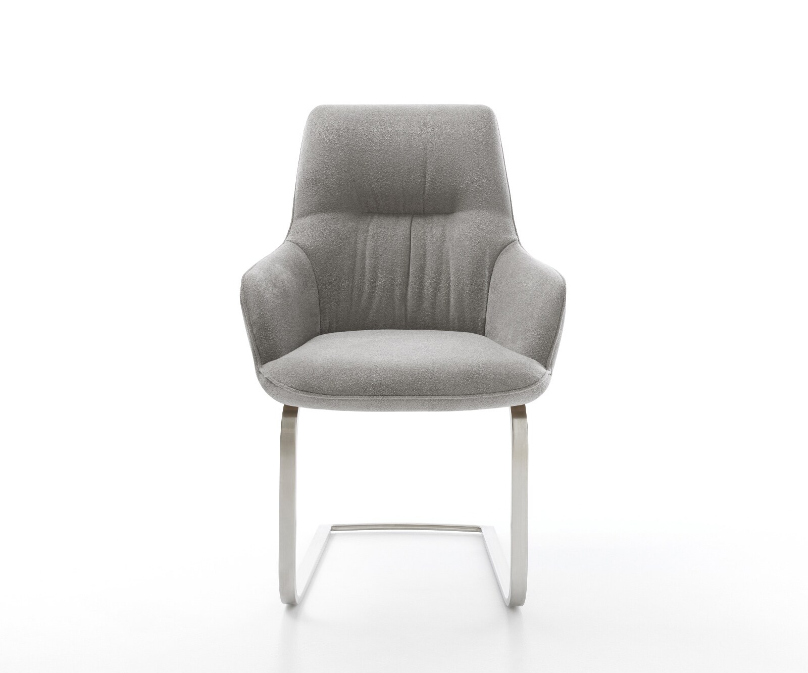 Cantilever Zelia-Flex avec accoudoirs tissu structuré doux gris pied cantilever plat acier inoxydable ressorts ensachés 2